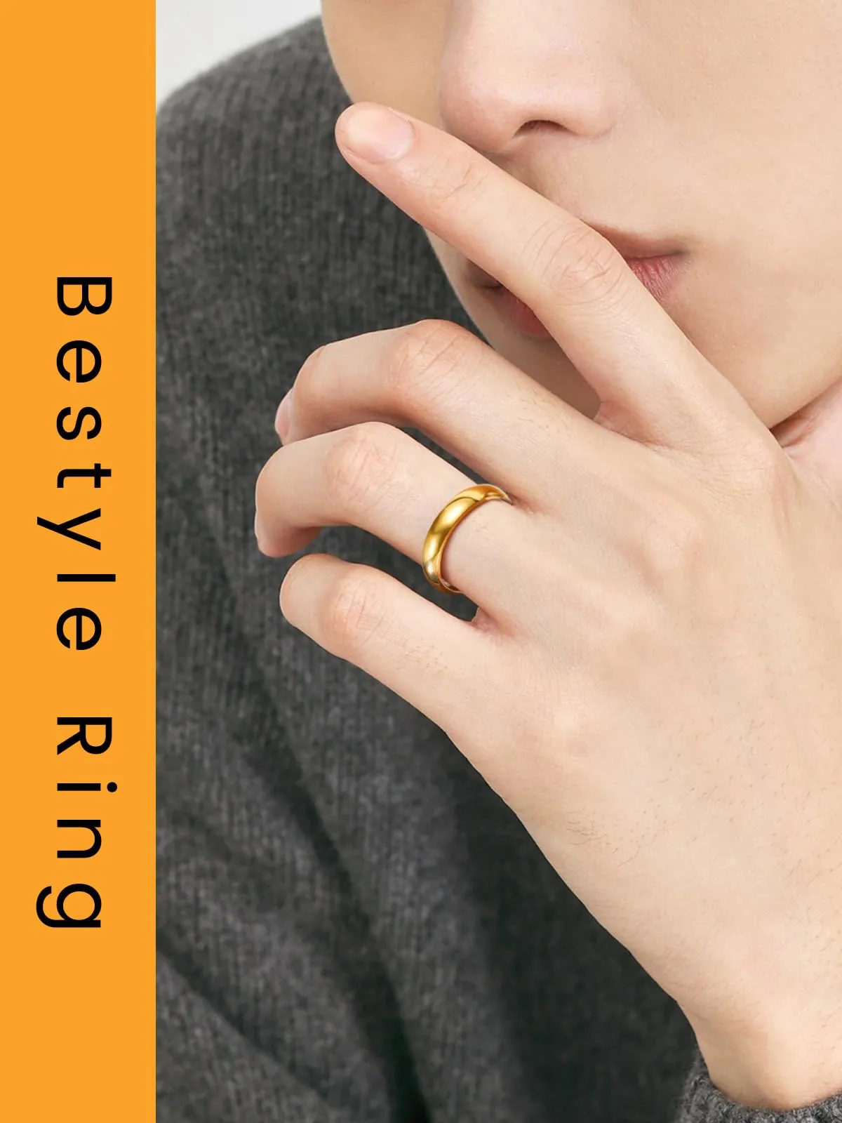 Bestyle Anelli Fascia Larga Donna Oro Anelli a Fede Anelli Acciaio Ragazzo Misura 27 4mm Oro con Confezione Regalo - immagine 2