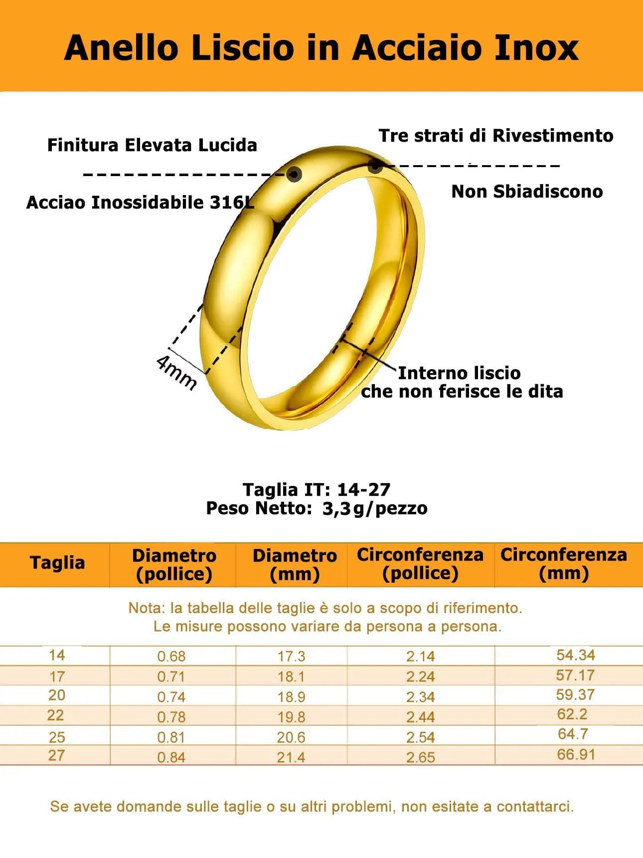 Bestyle Anelli Fascia Larga Donna Oro Anelli a Fede Anelli Acciaio Ragazzo Misura 27 4mm Oro con Confezione Regalo - immagine 4