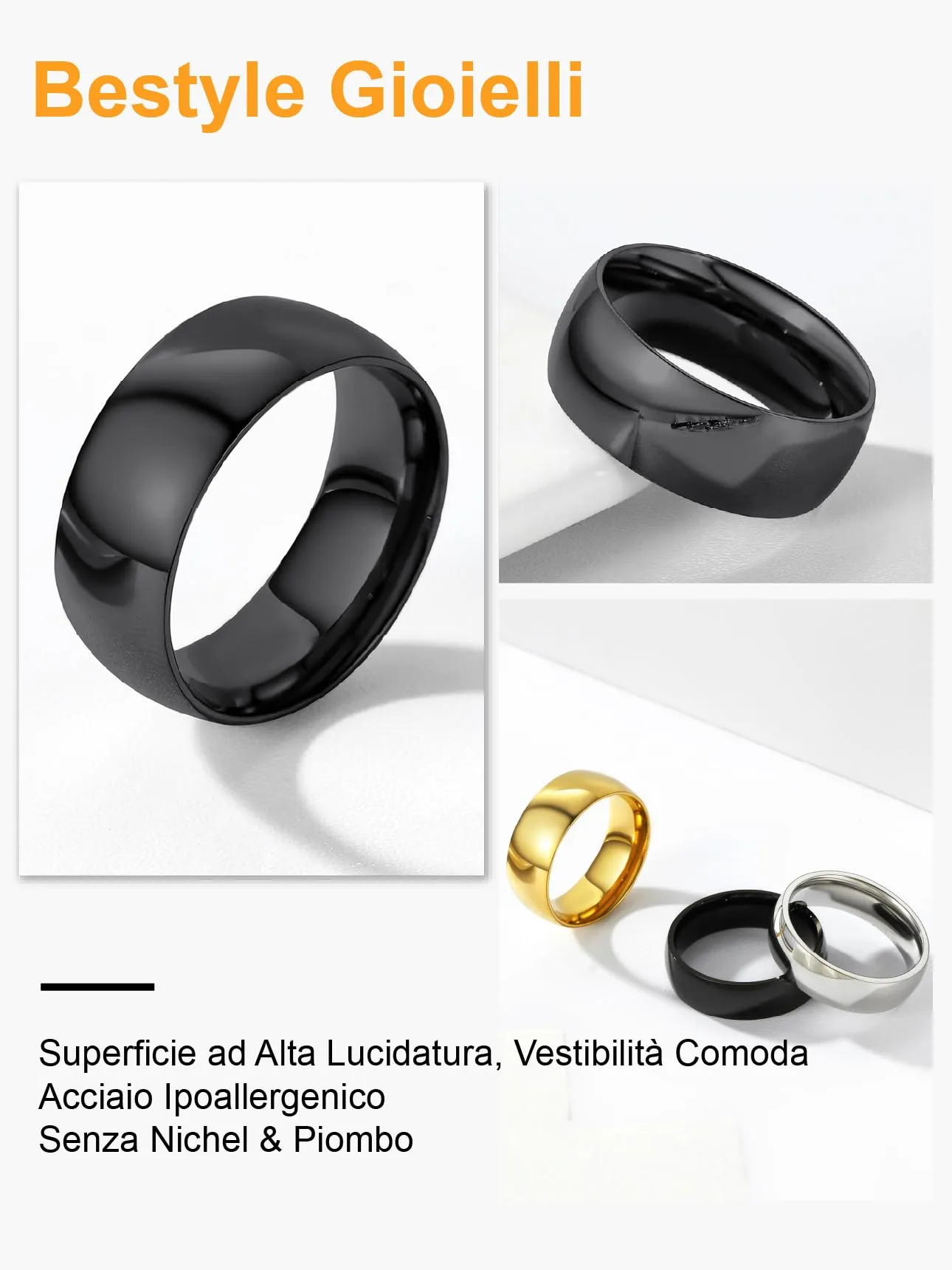 Bestyle Anelli Uomo Acciaio Inossidabile Liscio Anello Mignolo Donna Oro Anelli Donna Color Nero Misura 17 8mm Nero con Confezione Regalo - immagine 8