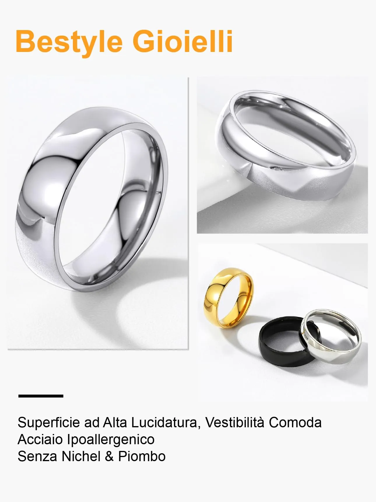 Bestyle Anello Uomo Acciaio Inossidabile Anello Acciaio 6mm Anelli Donna Acciaio Inossidabile Misura 27 6mm Argento con Confezione Regalo - immagine 6