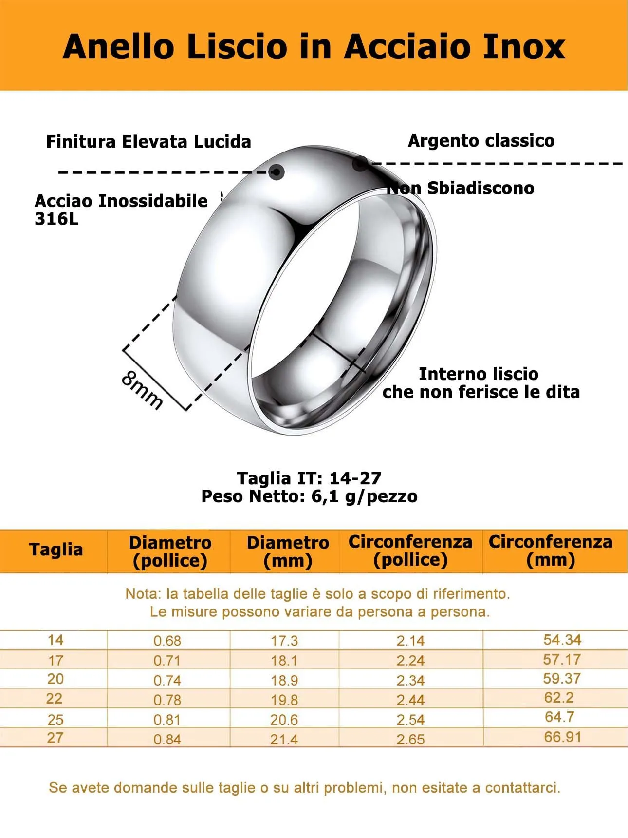 Bestyle Anello Uomo Acciaio Anello Acciaio Uomo Anello Donna Argento Misura 20 8mm Argento con Confezione Regalo - immagine 4