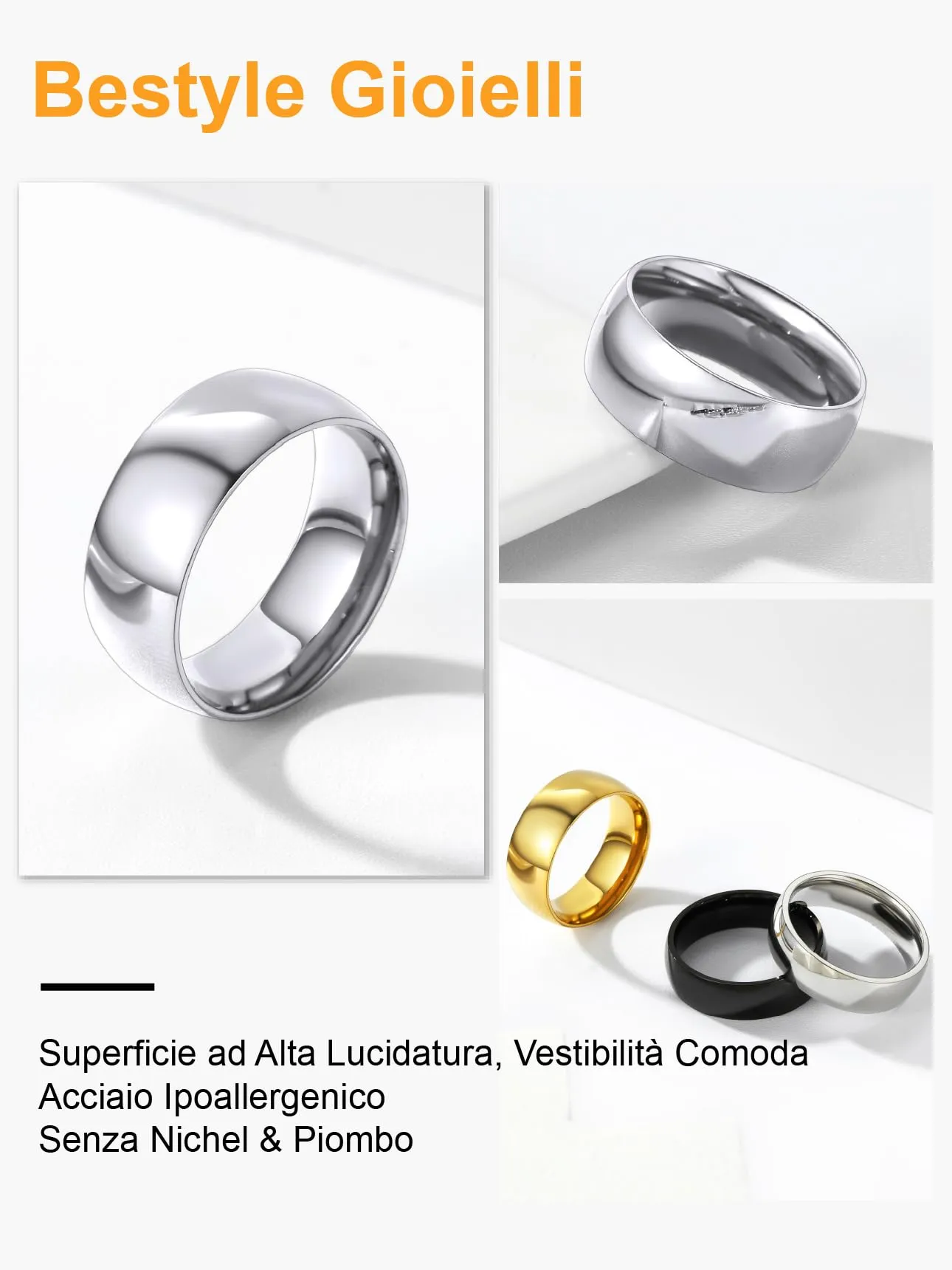 Bestyle Anello Uomo Acciaio Anello Acciaio Uomo Anello Donna Argento Misura 20 8mm Argento con Confezione Regalo - immagine 7