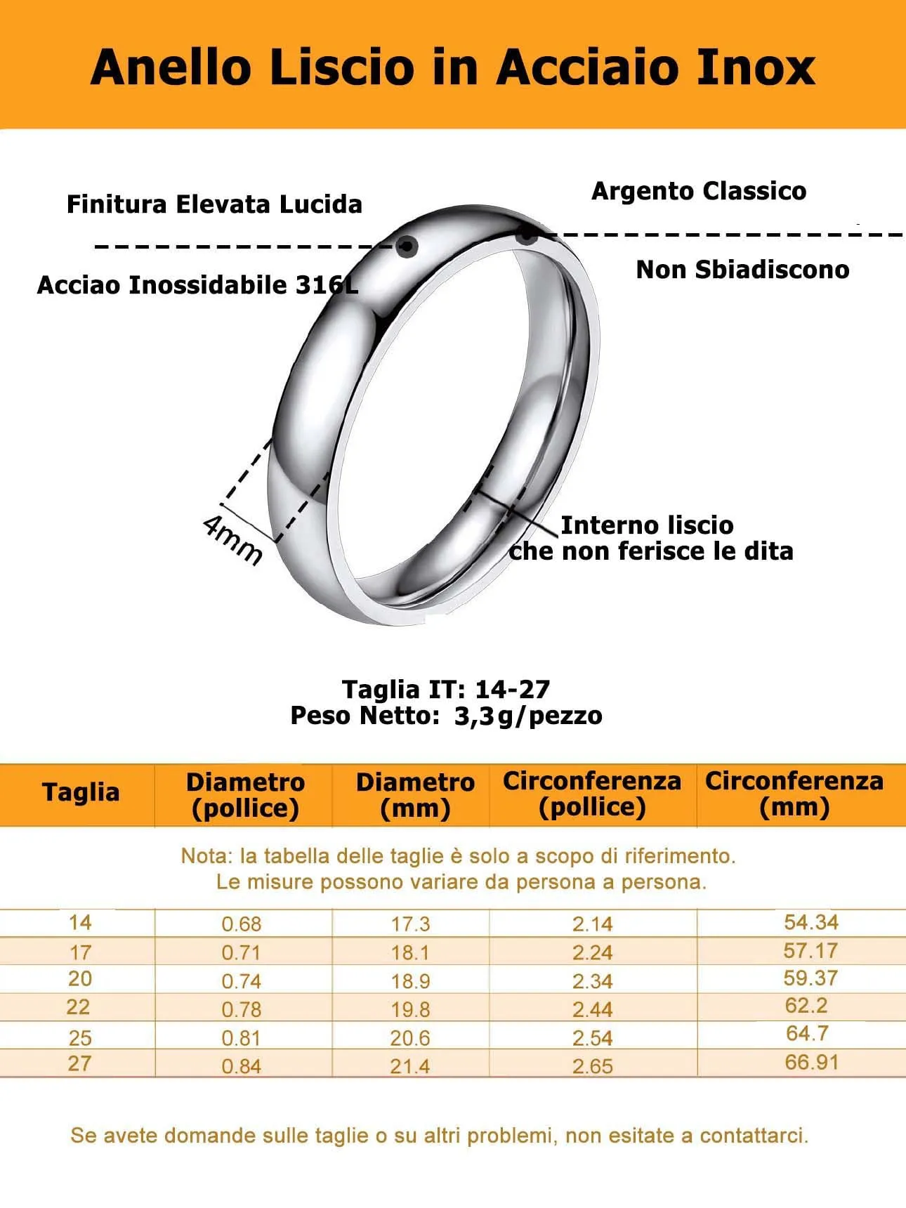 Bestyle Anelli in Acciaio Inossidabile Donna Anello Acciaio Inossidabile Donna Anelli Argento Fedine Misura 22 4mm Argento con Confezione Regalo - immagine 3