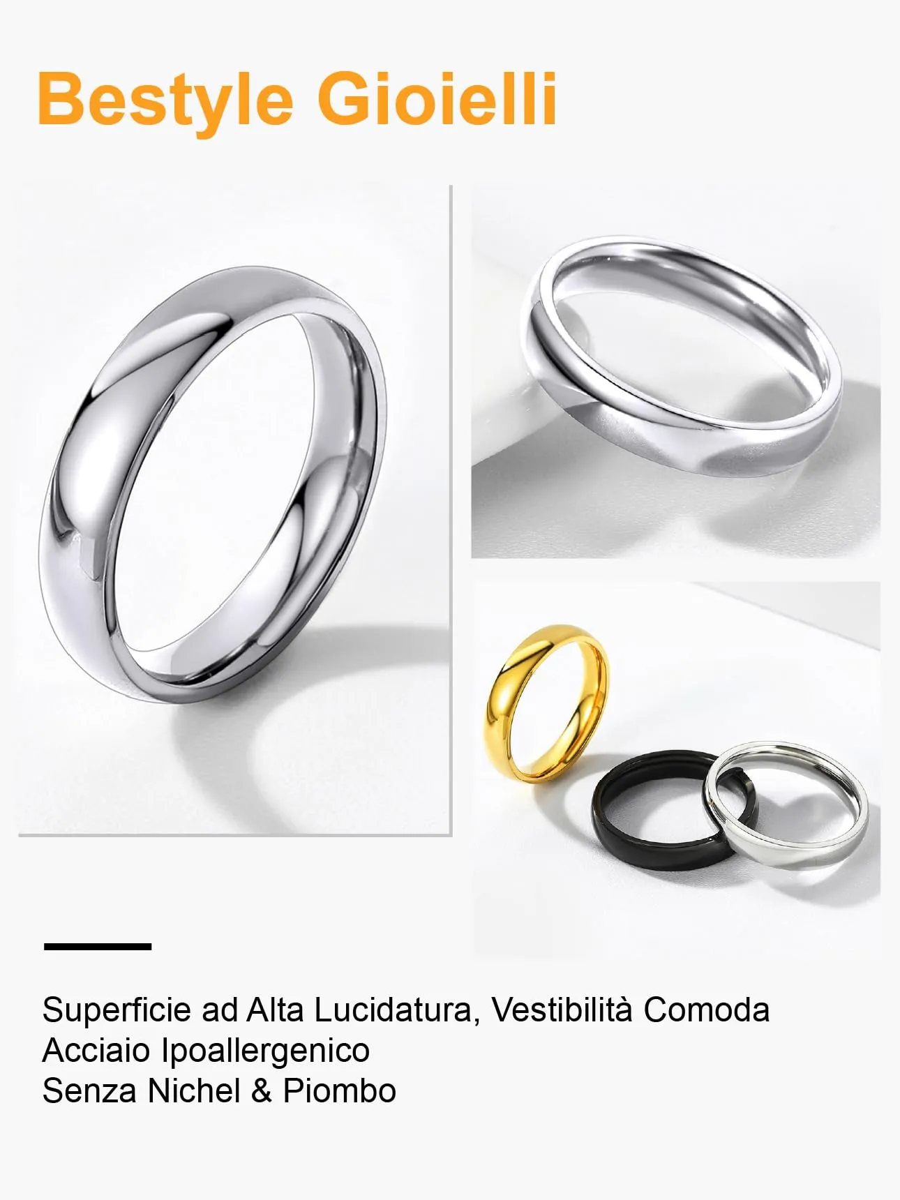 Bestyle Anelli in Acciaio Inossidabile Donna Anello Acciaio Inossidabile Donna Anelli Argento Fedine Misura 22 4mm Argento con Confezione Regalo - immagine 5