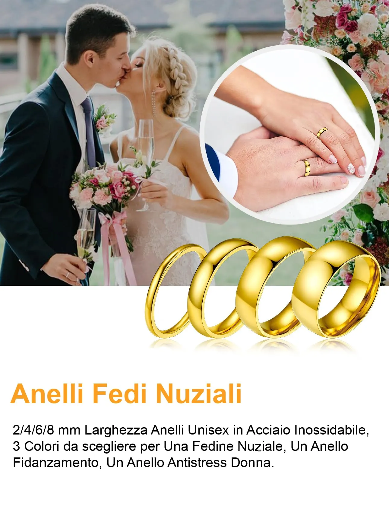 Bestyle Anelli Donna Acciaio Inossidabile Oro Anelli Oro Grandi Anello Di Matrimonio Oro Misura 25 2mm Oro con Confezione Regalo - immagine 9