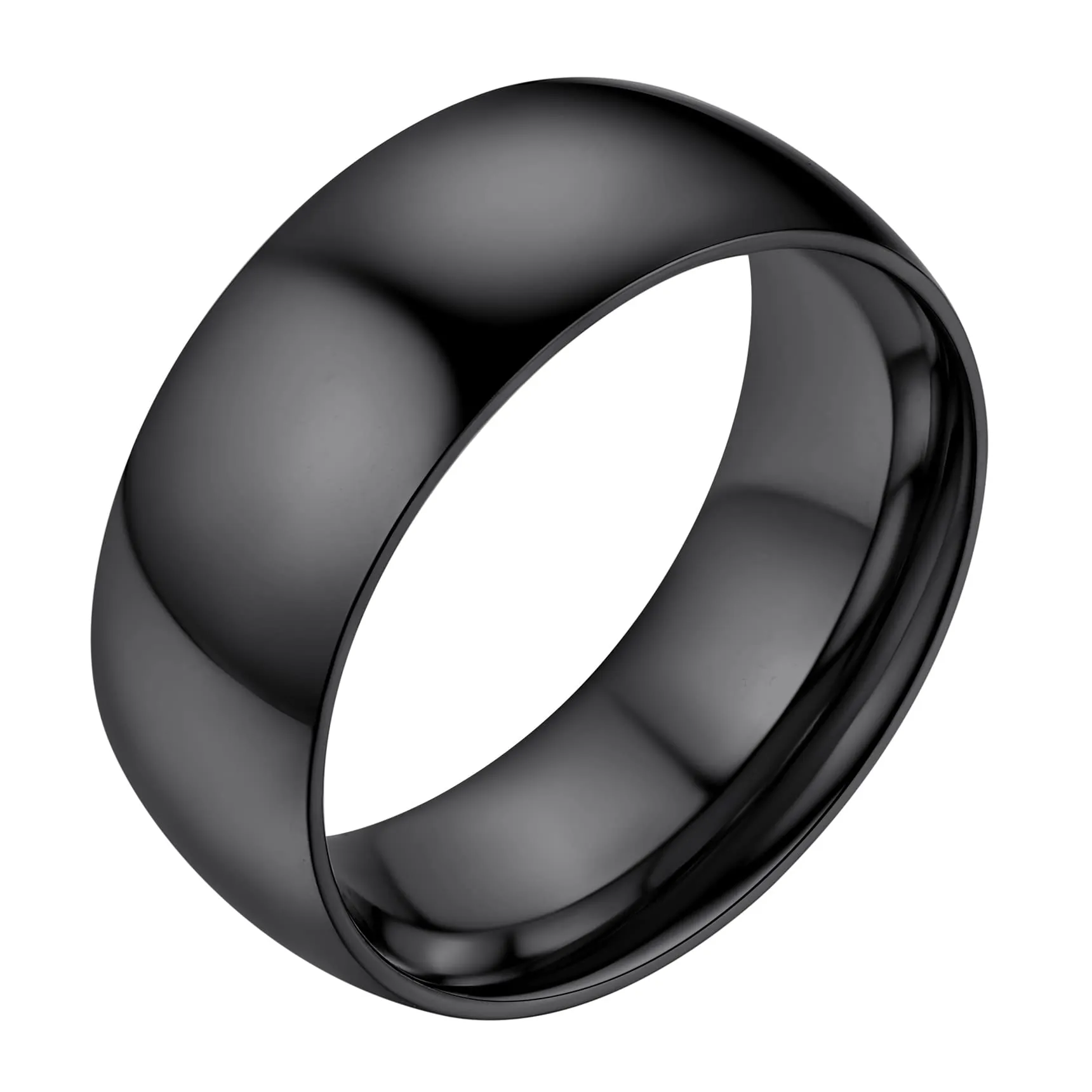 Bestyle Anello Acciaio Nero Uomo Anello Inossidabile Donna Anelli Matrimonio Nero Misura 25 8mm Nero con Confezione Regalo - immagine 1