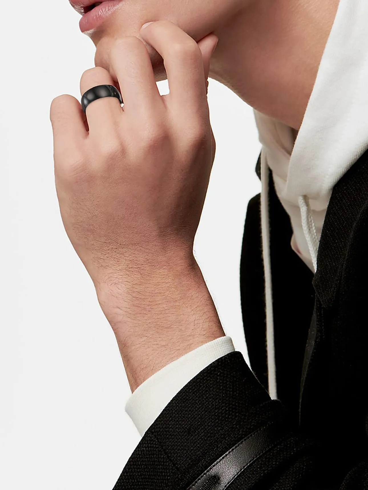 Bestyle Anelli Uomo Acciaio Inossidabile Anello Placcato Oro Donna Anelli Matrimonio Nero Misura 20 8mm Nero con Confezione Regalo - immagine 2