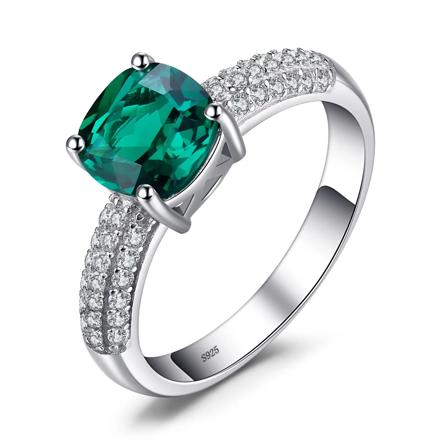 JewelryPalace Anello Argento 925 Simulato Smeraldo, Pietra Verde a Taglio Cuscino, Classico Solitario Zirconia, Promessa Fedine Fidanzamento, Set Gioielli Donna 19.5 - immagine 1