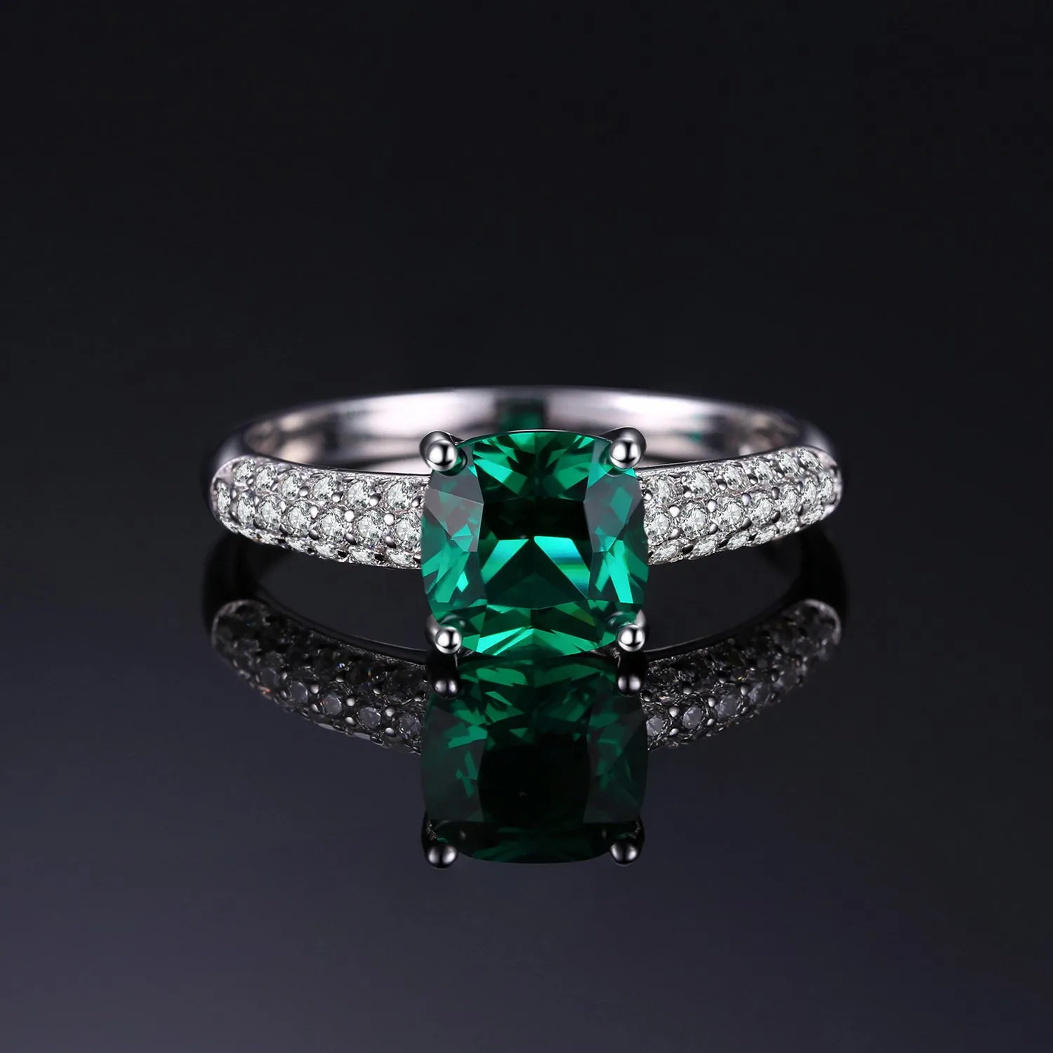JewelryPalace Anello Argento 925 Simulato Smeraldo, Pietra Verde a Taglio Cuscino, Classico Solitario Zirconia, Promessa Fedine Fidanzamento, Set Gioielli Donna 19.5 - immagine 4