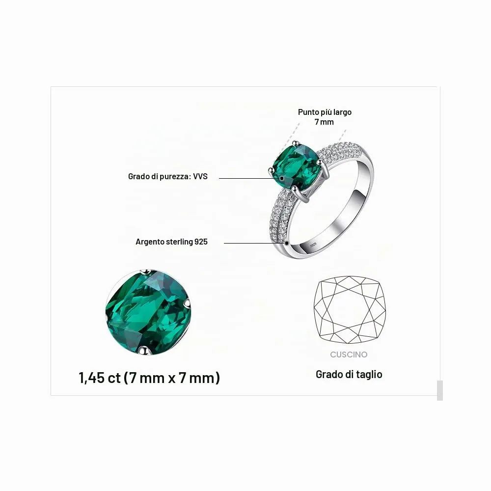 JewelryPalace Anelli Donna Argento 925 Simulato Smeraldo, Anello Pietra Verde a Taglio Cuscino, Classico Anello Solitario Zirconia, Promessa Fedine Fidanzamento Argento, Set Gioielli Donna 11.5 - immagine 2