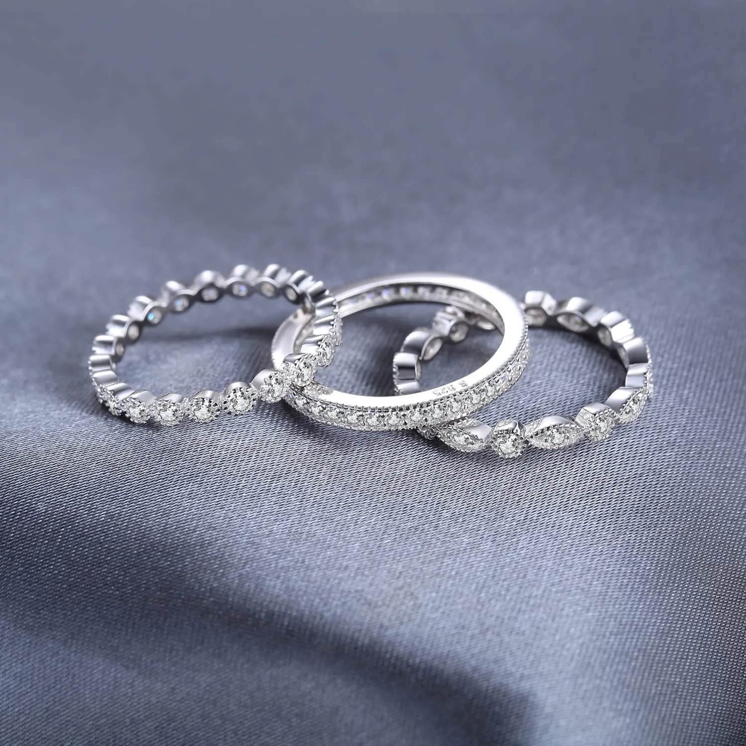 JewelryPalace Classici Anelli Impilabili Donna Argento 925 con Cubic Zirconia, Eterno Anello con Pietre Preziose, Fedi Matrimonio in Argento Oro Bianco Set Gioielli - immagine 5