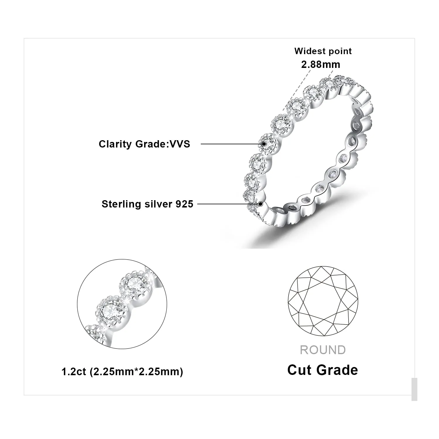JewelryPalace Classici Anelli Impilabili Donna Argento 925 con Cubic Zirconia, Infinito Anello con Pietre Preziose, Fedi Matrimonio in Argento Oro Bianco Set Gioielli - immagine 2