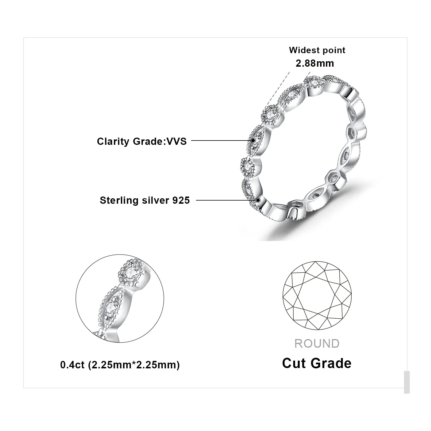 JewelryPalace Classici Anelli Impilabili Donna Argento 925 con Cubic Zirconia, Marquise Anello Donna Argento con Pietre Preziose, Fedi Matrimonio in Argento Anello Oro Bianco Set Gioielli Donna - immagine 2