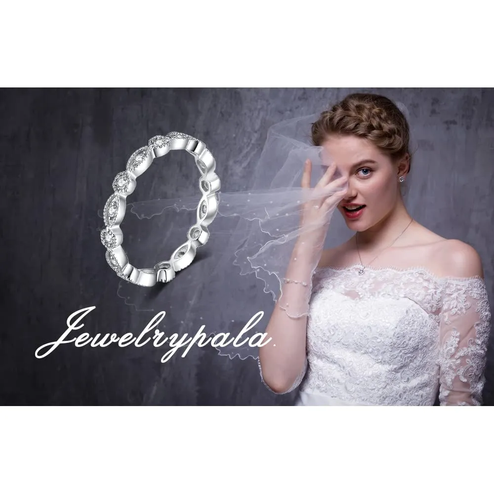 JewelryPalace Classici Anelli Impilabili Donna Argento 925 con Cubic Zirconia, Marquise Anello Donna Argento con Pietre Preziose, Fedi Matrimonio in Argento Anello Oro Bianco Set Gioielli Donna - immagine 6