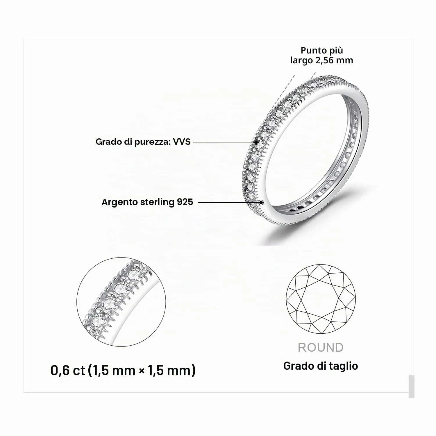 JewelryPalace Classici Anelli Impilabili Argento 925 con Cubic Zirconia, Eterno Anello con Pietre Preziose, Fedi Matrimonio in Argento e Oro Bianco Set Gioielli Donna - immagine 2
