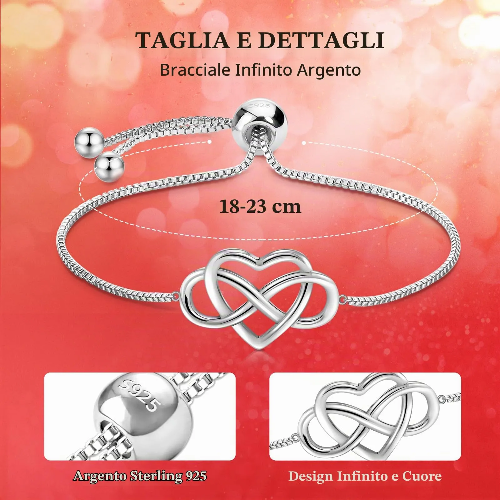 Bracciale Infinito Donna Argento 925 - Regalo Natale per Donna e Mamma - immagine 2
