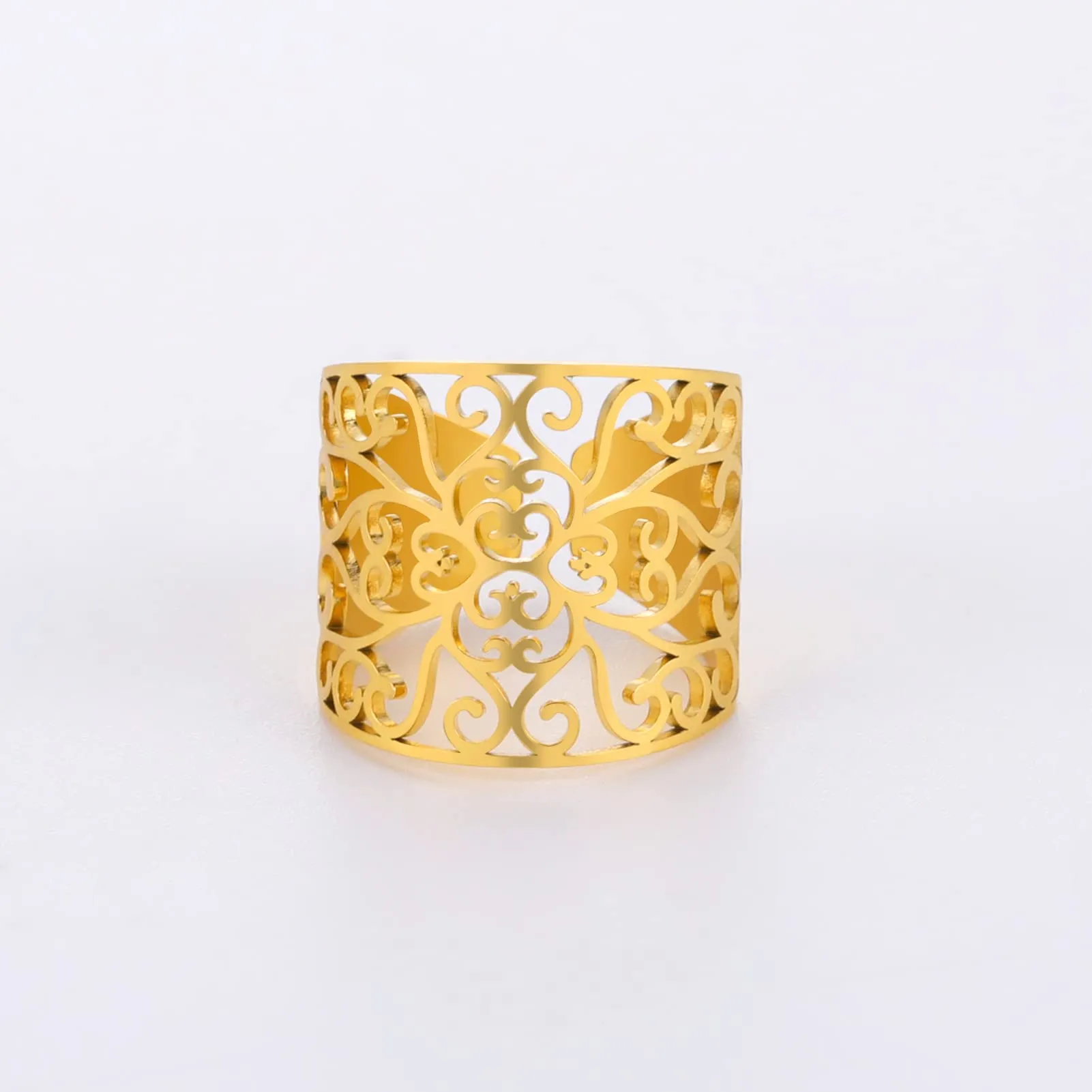 Amaxer Anello con nodo celtico irlandese da donna con motivo a vite in filigrana fiore della vita, geometria sacra ampia, regolabile, anello aperto spesso scavato fuori spiaggia - immagine 6