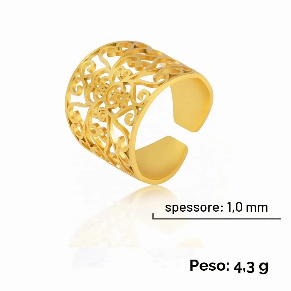 Amaxer Anello con nodo celtico irlandese da donna con motivo a vite in filigrana fiore della vita, geometria sacra ampia, regolabile, anello aperto spesso scavato fuori spiaggia - immagine 7