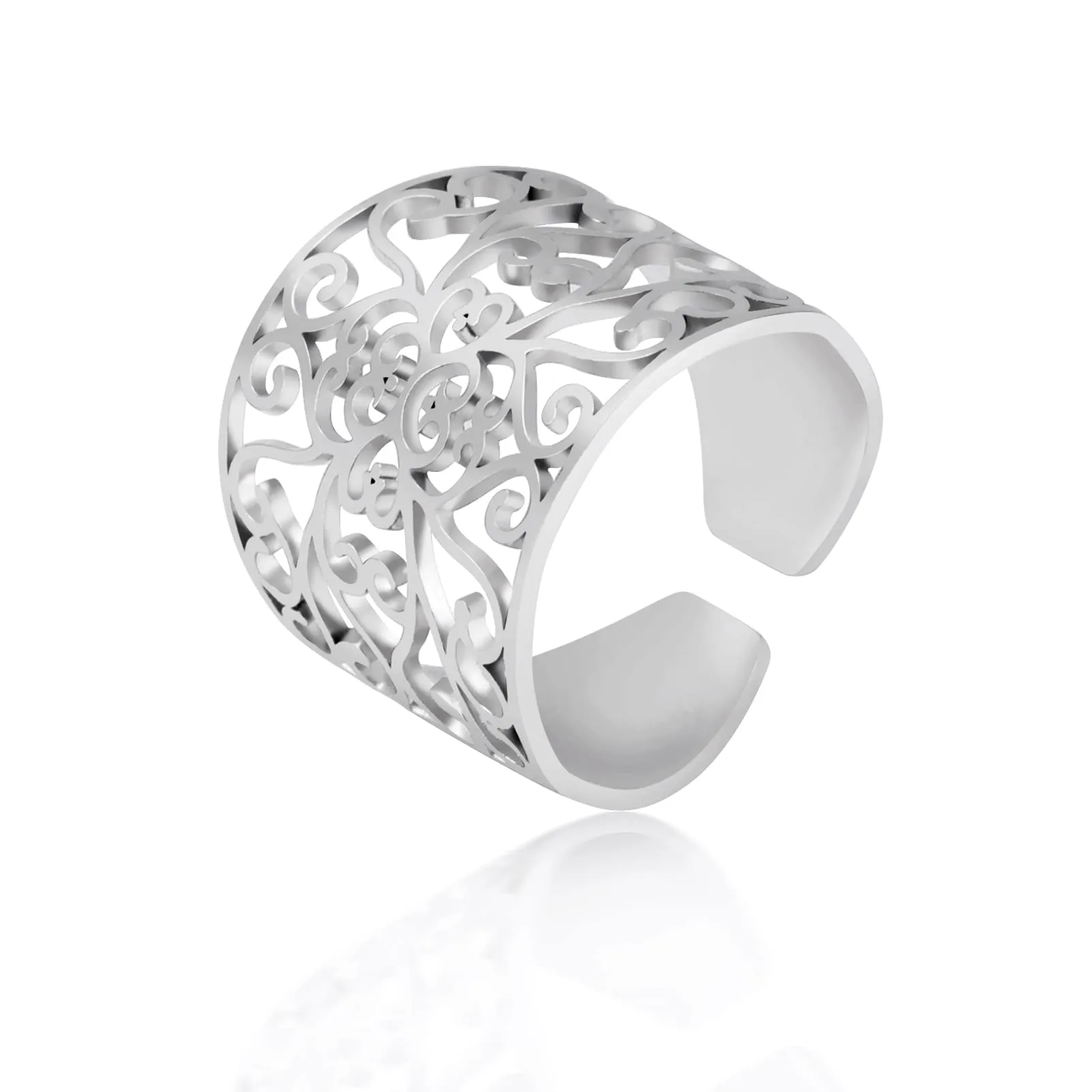 Amaxer Anello con nodo celtico irlandese da donna con motivo a vite in filigrana fiore della vita, geometria sacra ampia, regolabile, anello aperto spesso scavato fuori spiaggia - immagine 1