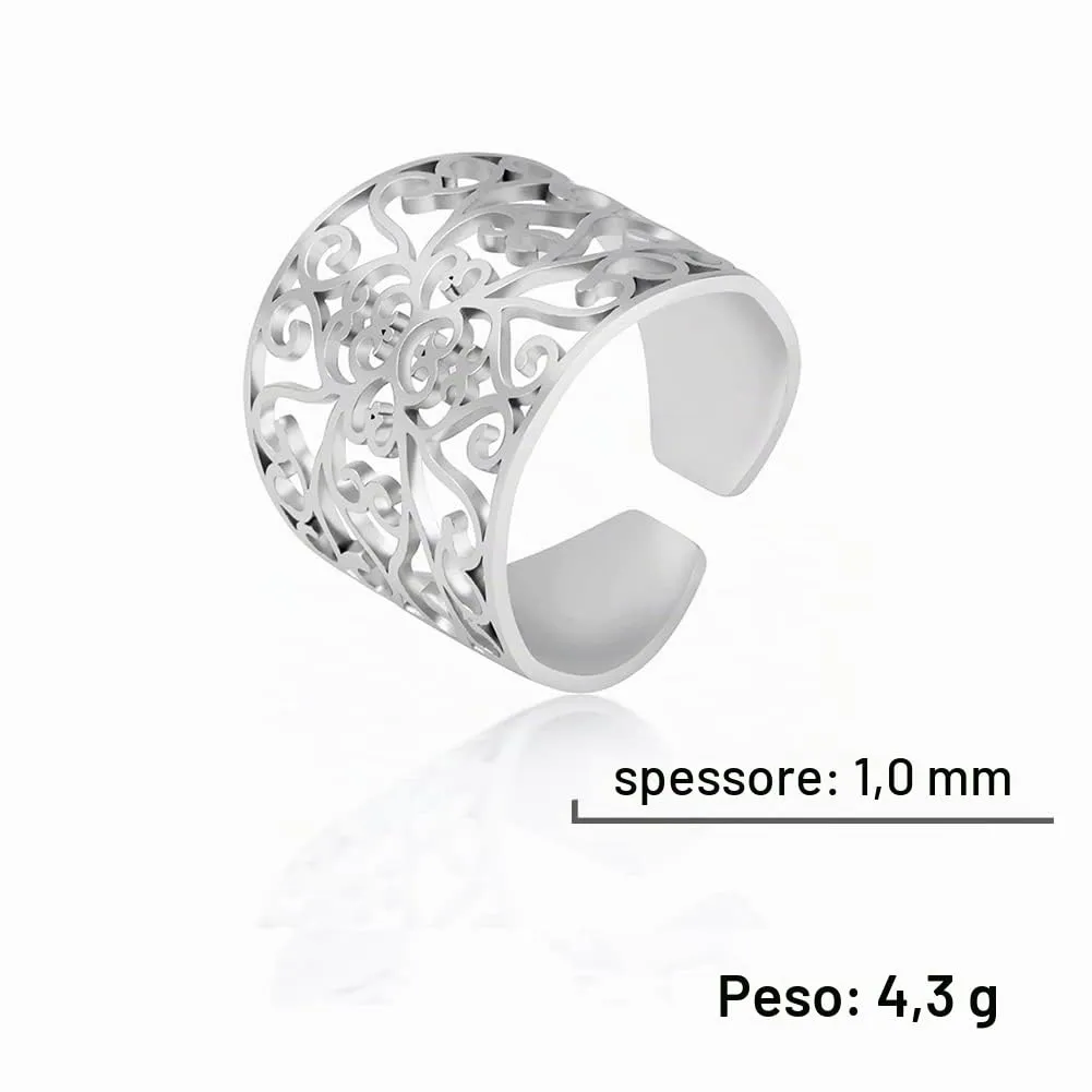 Amaxer Anello con nodo celtico irlandese da donna con motivo a vite in filigrana fiore della vita, geometria sacra ampia, regolabile, anello aperto spesso scavato fuori spiaggia - immagine 6