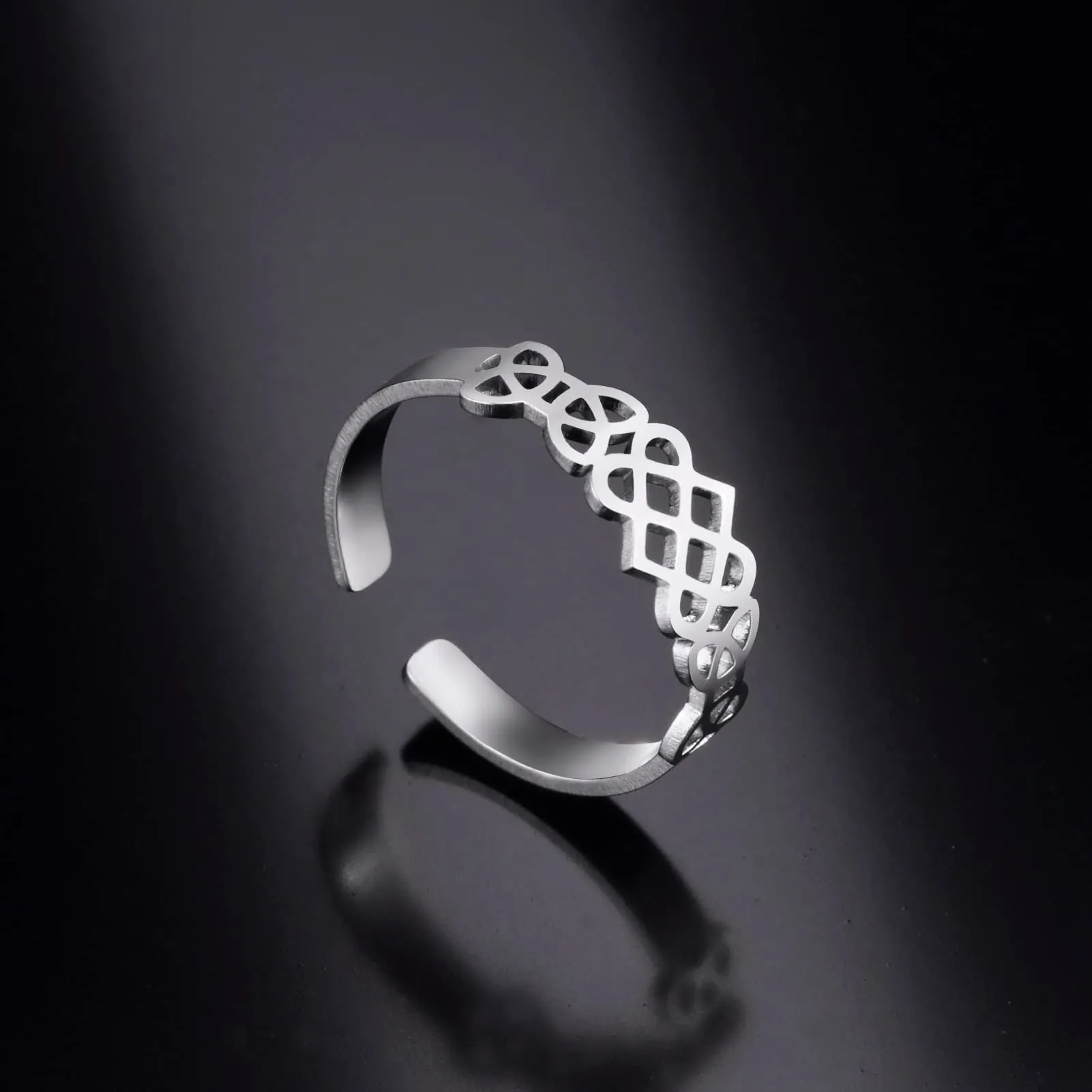 Amaxer Anello con nodo celtico irlandese da donna con motivo a vite in filigrana fiore della vita, geometria sacra ampia, regolabile, anello aperto spesso scavato fuori spiaggia, gioielli regalo - immagine 3