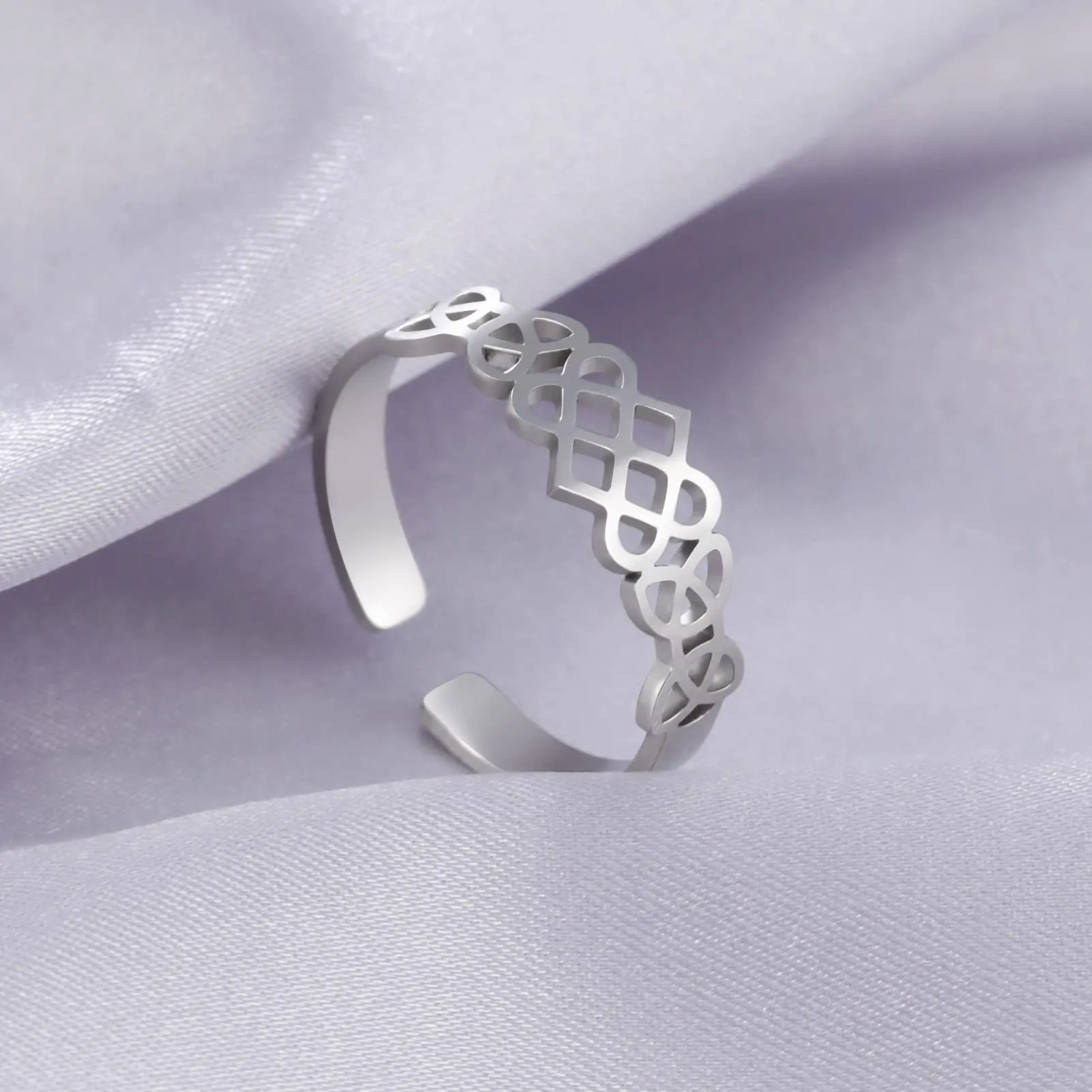 Amaxer Anello con nodo celtico irlandese da donna con motivo a vite in filigrana fiore della vita, geometria sacra ampia, regolabile, anello aperto spesso scavato fuori spiaggia, gioielli regalo - immagine 4