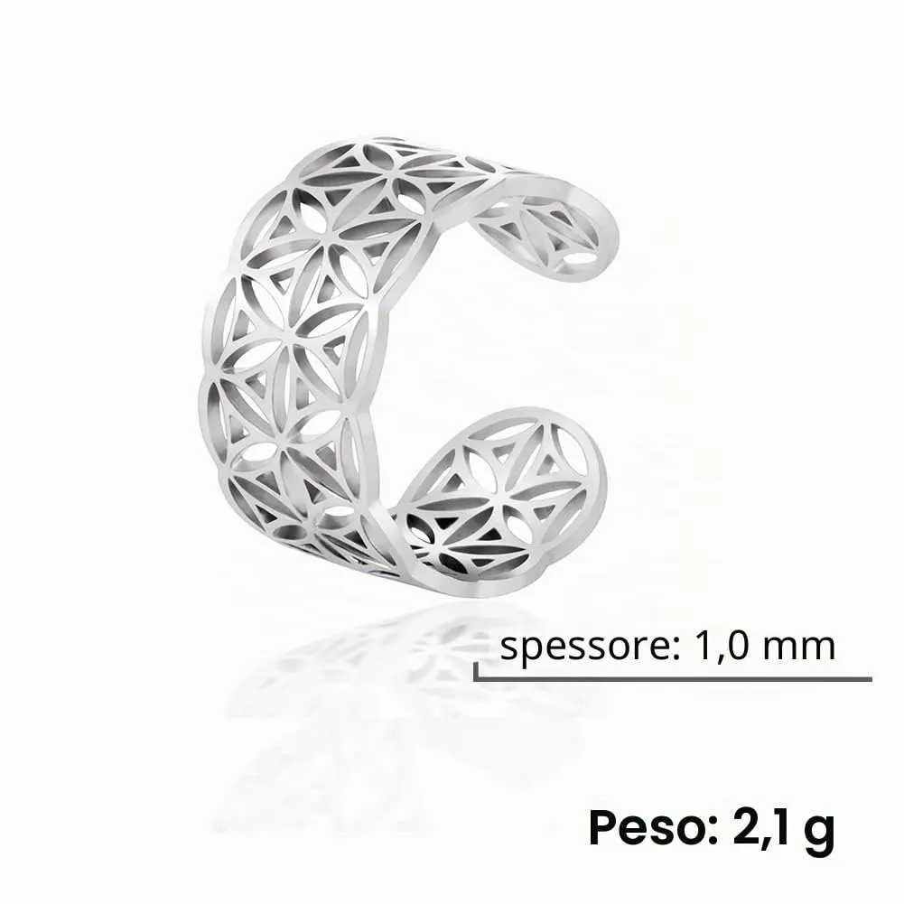 Amaxer Anello con nodo celtico irlandese da donna con motivo a vite in filigrana fiore della vita, geometria sacra ampia, regolabile, anello aperto spesso scavato fuori spiaggia, gioielli regalo - immagine 7