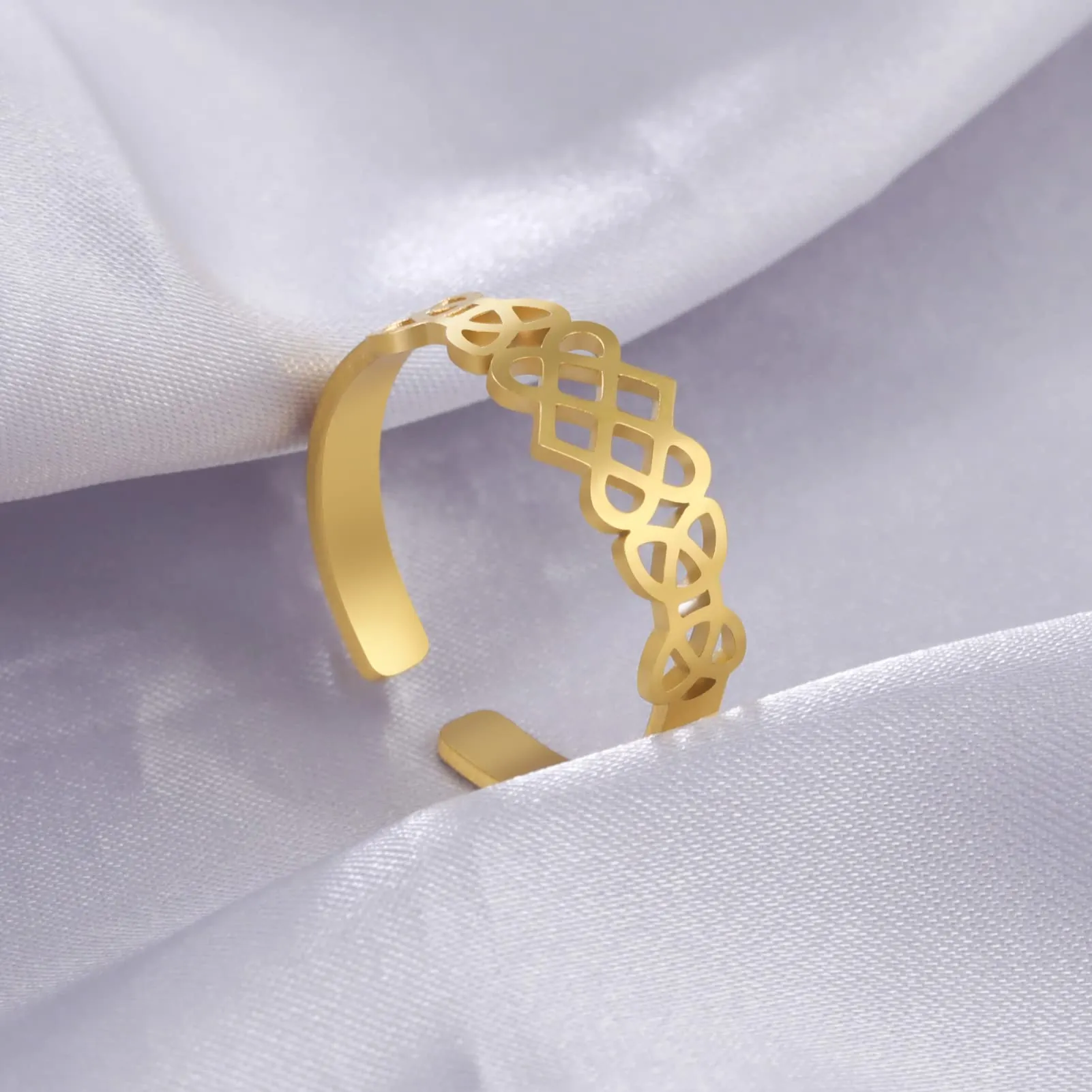 Amaxer Anello con nodo celtico irlandese da donna con motivo a vite in filigrana fiore della vita, geometria sacra ampia, regolabile, anello aperto spesso scavato fuori spiaggia, gioielli regalo - immagine 3