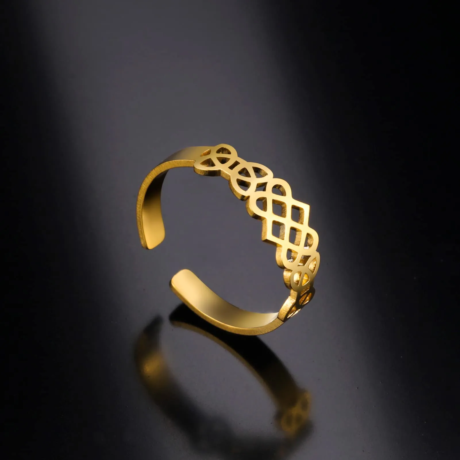 Amaxer Anello con nodo celtico irlandese da donna con motivo a vite in filigrana fiore della vita, geometria sacra ampia, regolabile, anello aperto spesso scavato fuori spiaggia, gioielli regalo - immagine 4
