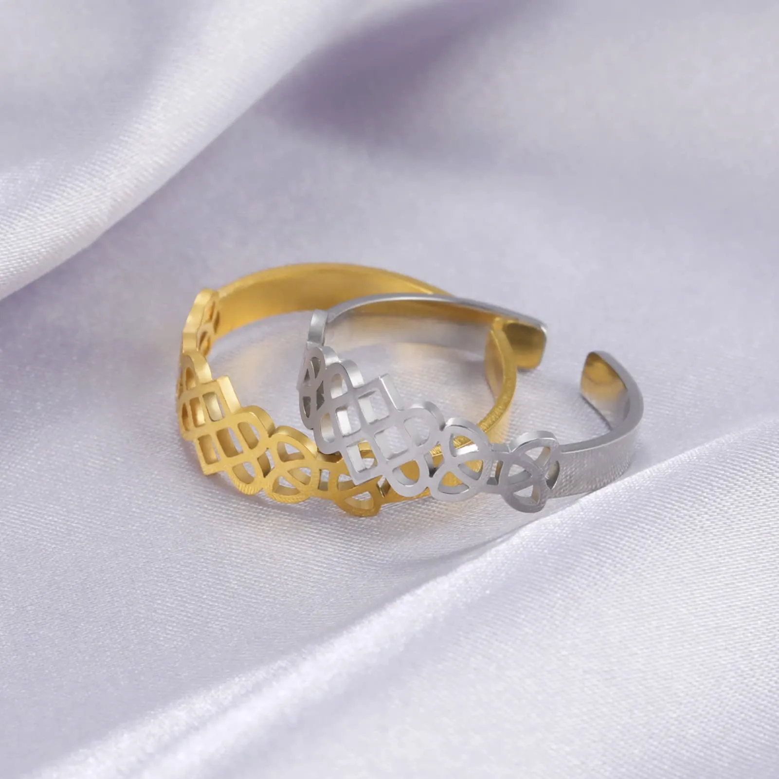 Amaxer Anello con nodo celtico irlandese da donna con motivo a vite in filigrana fiore della vita, geometria sacra ampia, regolabile, anello aperto spesso scavato fuori spiaggia, gioielli regalo - immagine 6