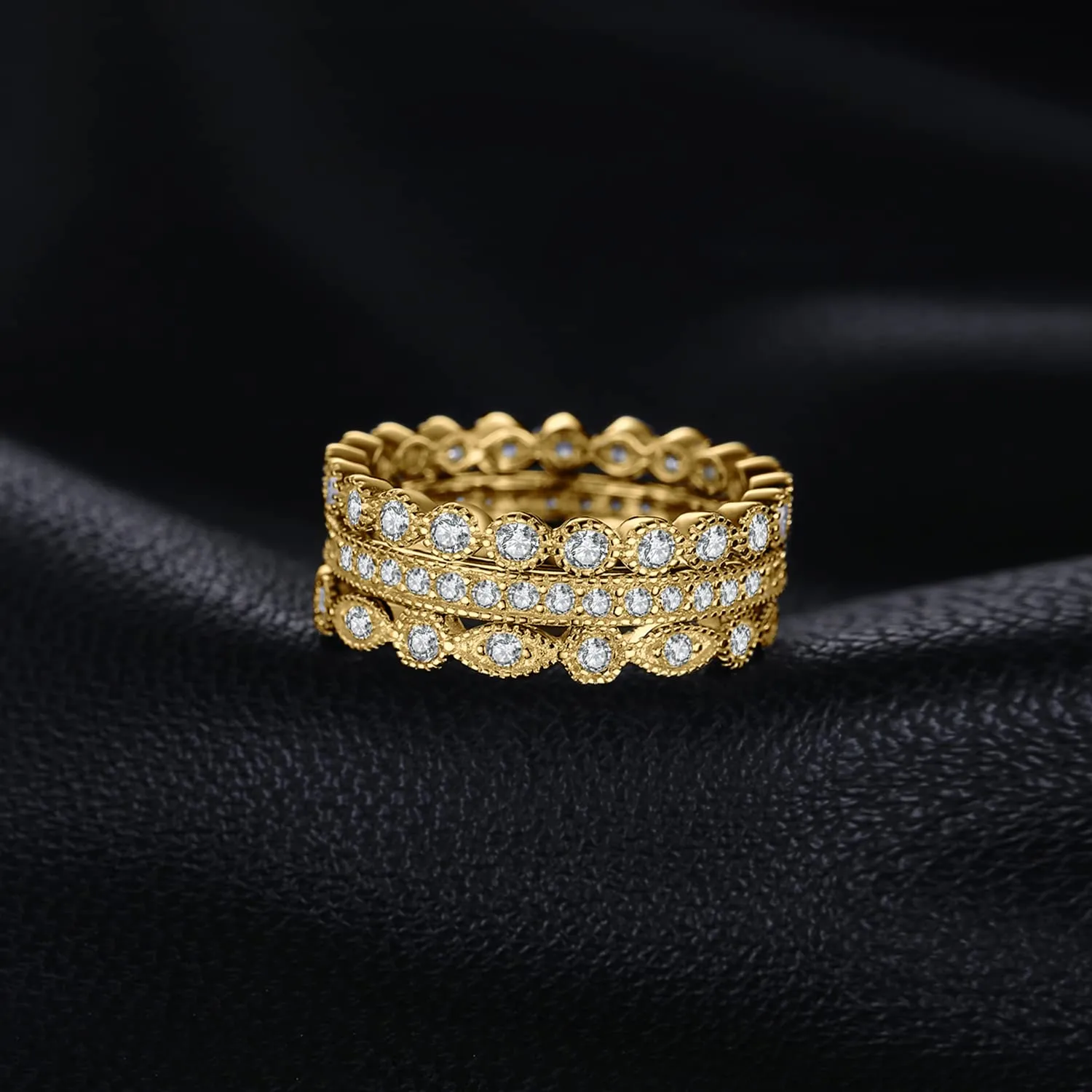 JewelryPalace 2.15ct Eternity Anello Infinito Donna Argento con Cubica Zirconia, 3 Anelli Impilabili 925 con Pietra a Taglio Marquise, Fedi Nuziali Dorati Matrimonio Set Gioielli - immagine 3
