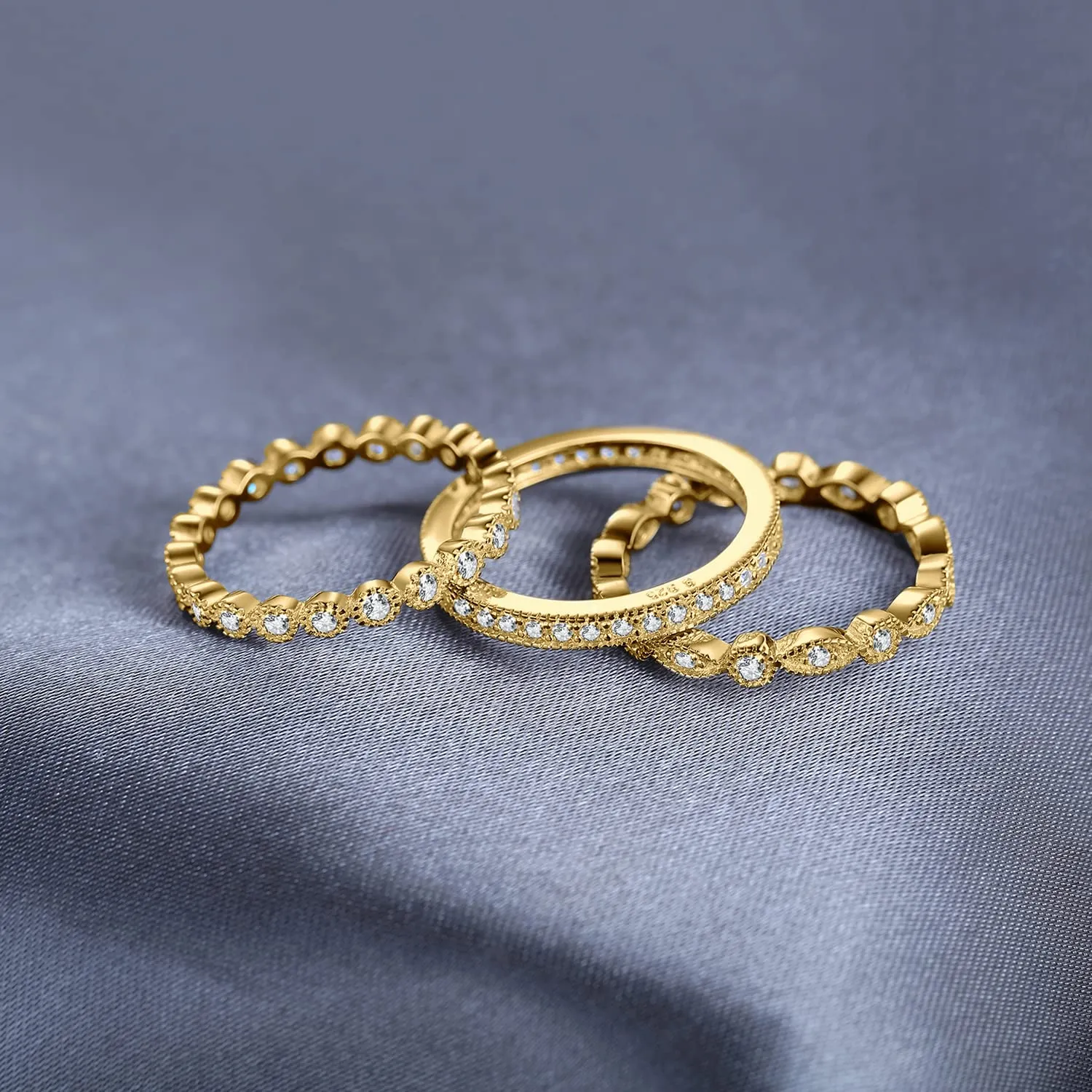 JewelryPalace 2.15ct Eternity Anello Infinito Donna Argento con Cubica Zirconia, 3 Anelli Impilabili 925 con Pietra a Taglio Marquise, Fedi Nuziali Dorati Matrimonio Set Gioielli - immagine 5