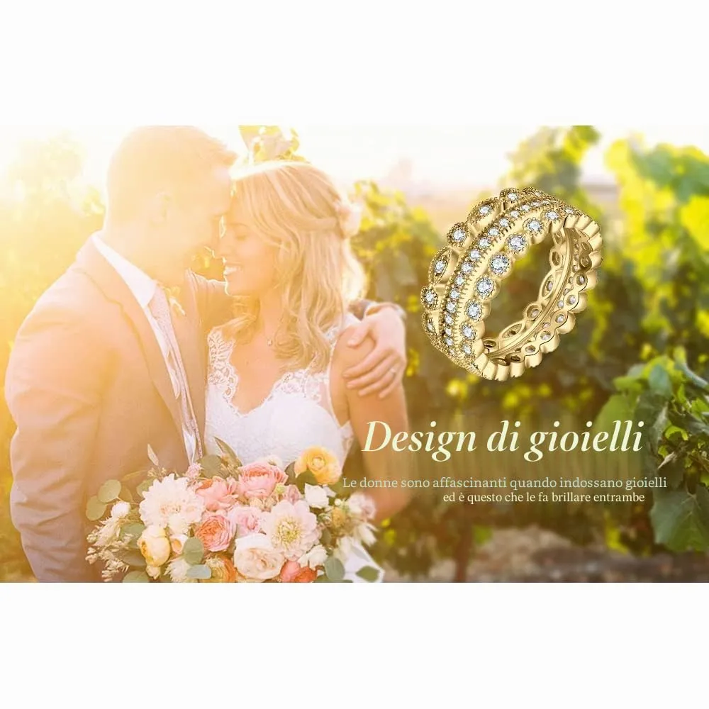 JewelryPalace 2.15ct Eternity Anello Infinito Donna Argento Con Cubica Zirconia, 3 Anelli Impilabili 925 Con Pietra a Taglio Marquise, Fedi Nuziali Dorati Matrimonio Set Gioielli - immagine 6