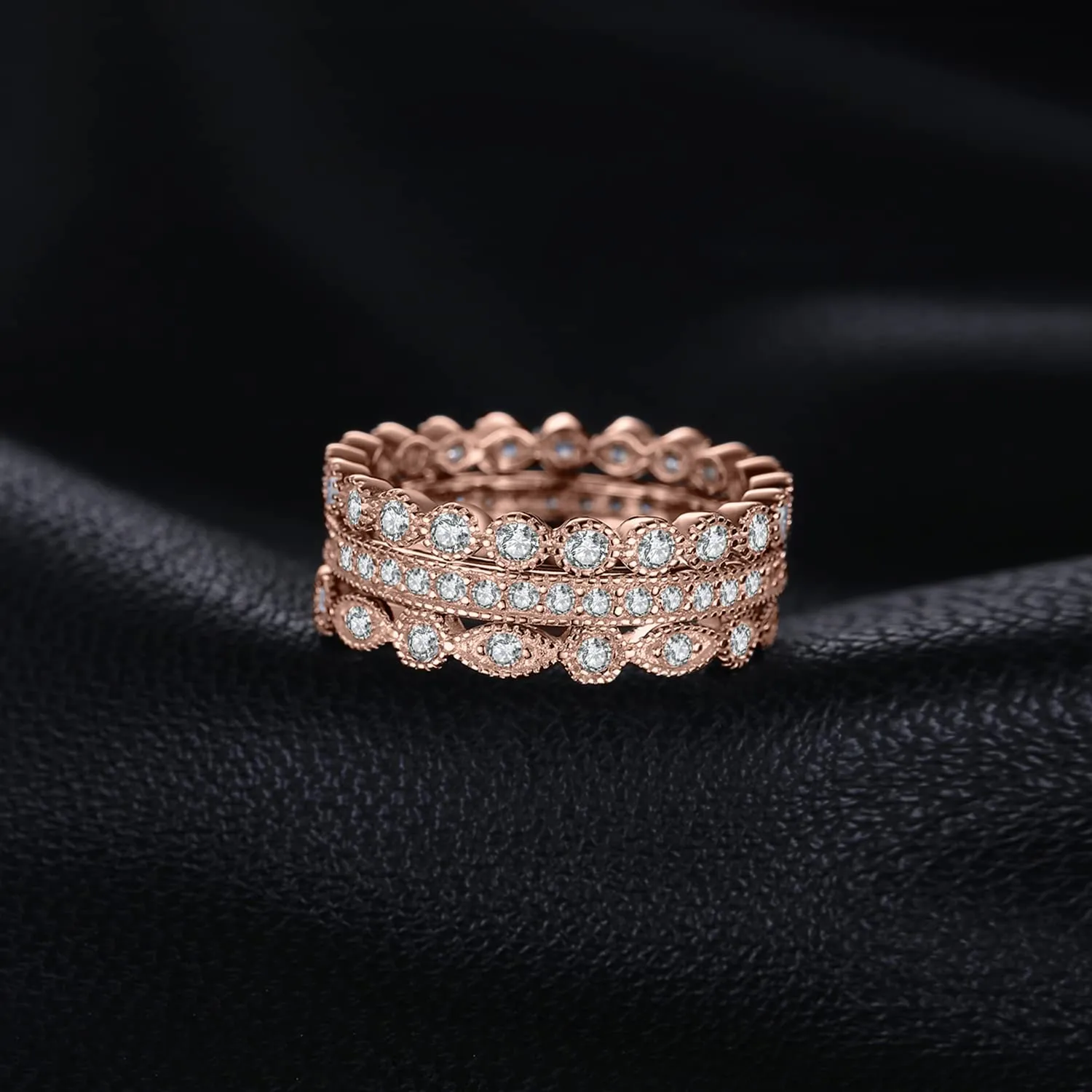 JewelryPalace 2.15ct Eternity Anello Infinito Donna Argento con Cubica Zirconia, 3 Anelli Impilabili Donna 925 con Pietra a Taglio Marquise, Fedi Nuziali Anelli Oro Rosa Matrimonio Set Gioielli Donna - immagine 3