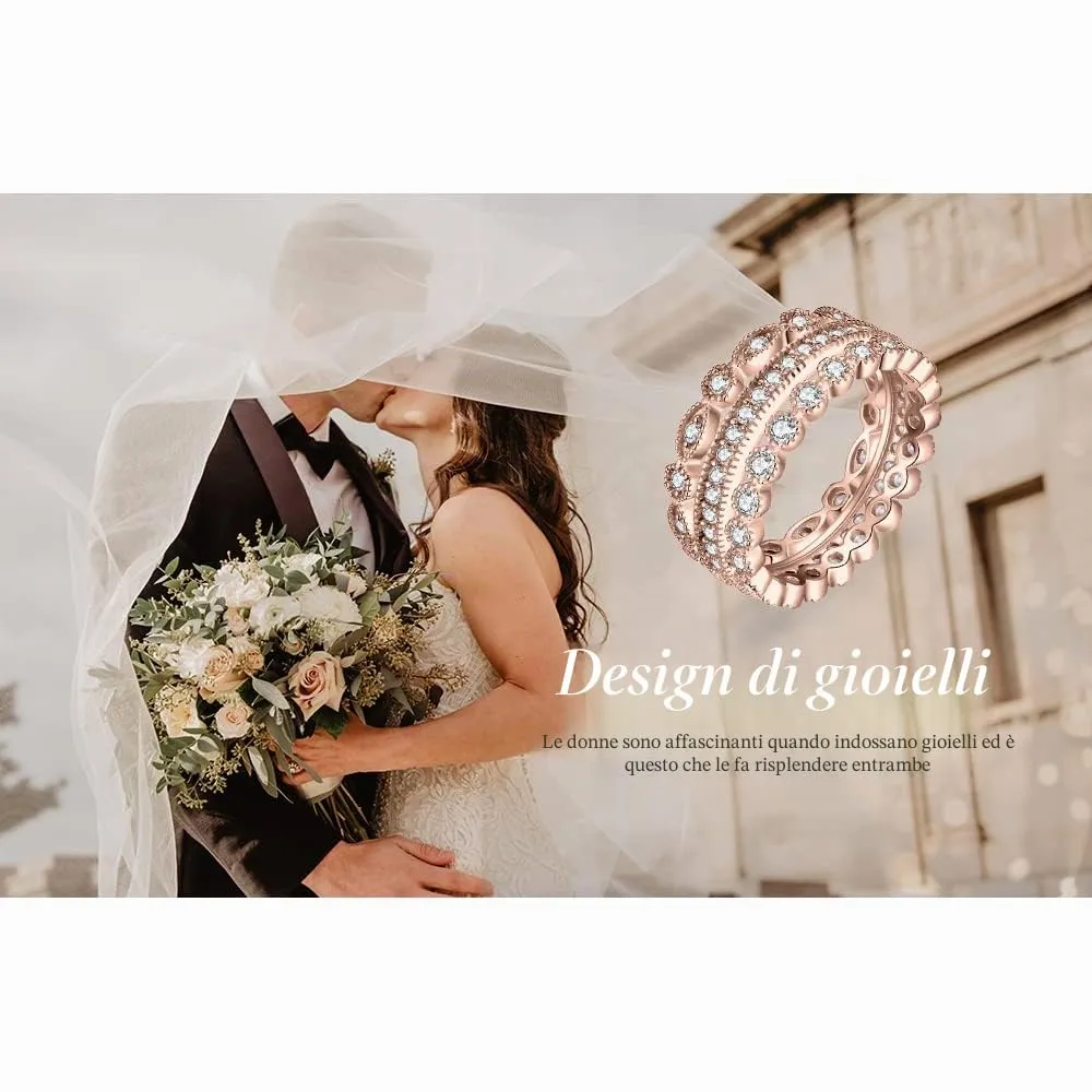 JewelryPalace 2.15ct Eternity Anello Infinito Donna Argento con Cubica Zirconia, 3 Anelli Impilabili Donna 925 con Pietra a Taglio Marquise, Fedi Nuziali Anelli Oro Rosa Matrimonio Set Gioielli Donna - immagine 6
