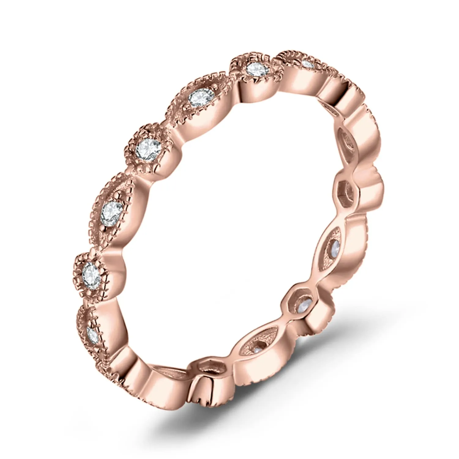 JewelryPalace Anello Eternity 0.7ct in Argento 925 Con Cubica Zirconia, Anelli Impilabili Con Pietra a Taglio Marquise, Fedi Nuziali Oro Rosa Matrimonio Set Gioielli Donna - immagine 1