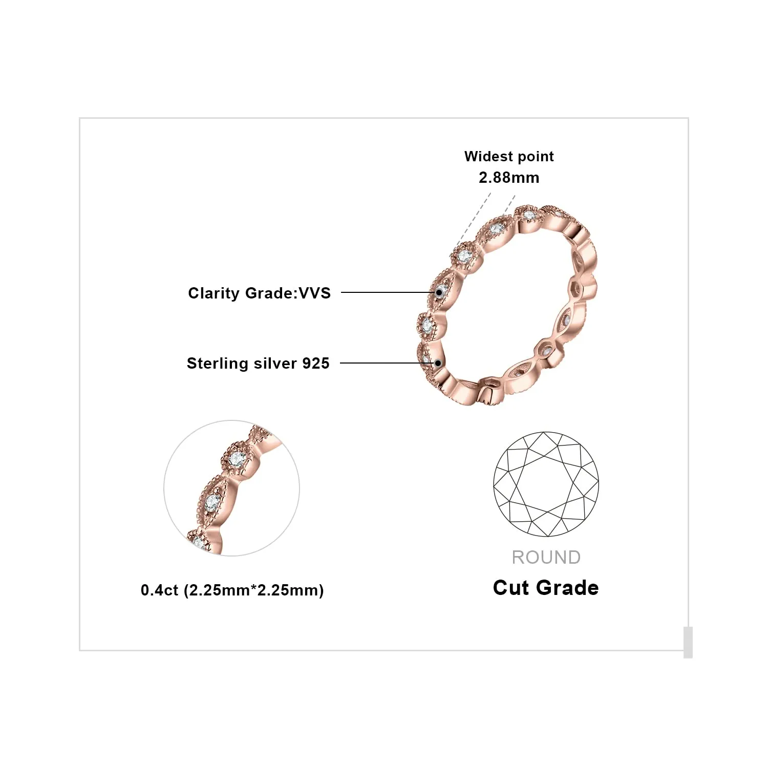 JewelryPalace Anello Eternity 0.7ct in Argento 925 Con Cubica Zirconia, Anelli Impilabili Con Pietra a Taglio Marquise, Fedi Nuziali Oro Rosa Matrimonio Set Gioielli Donna - immagine 2
