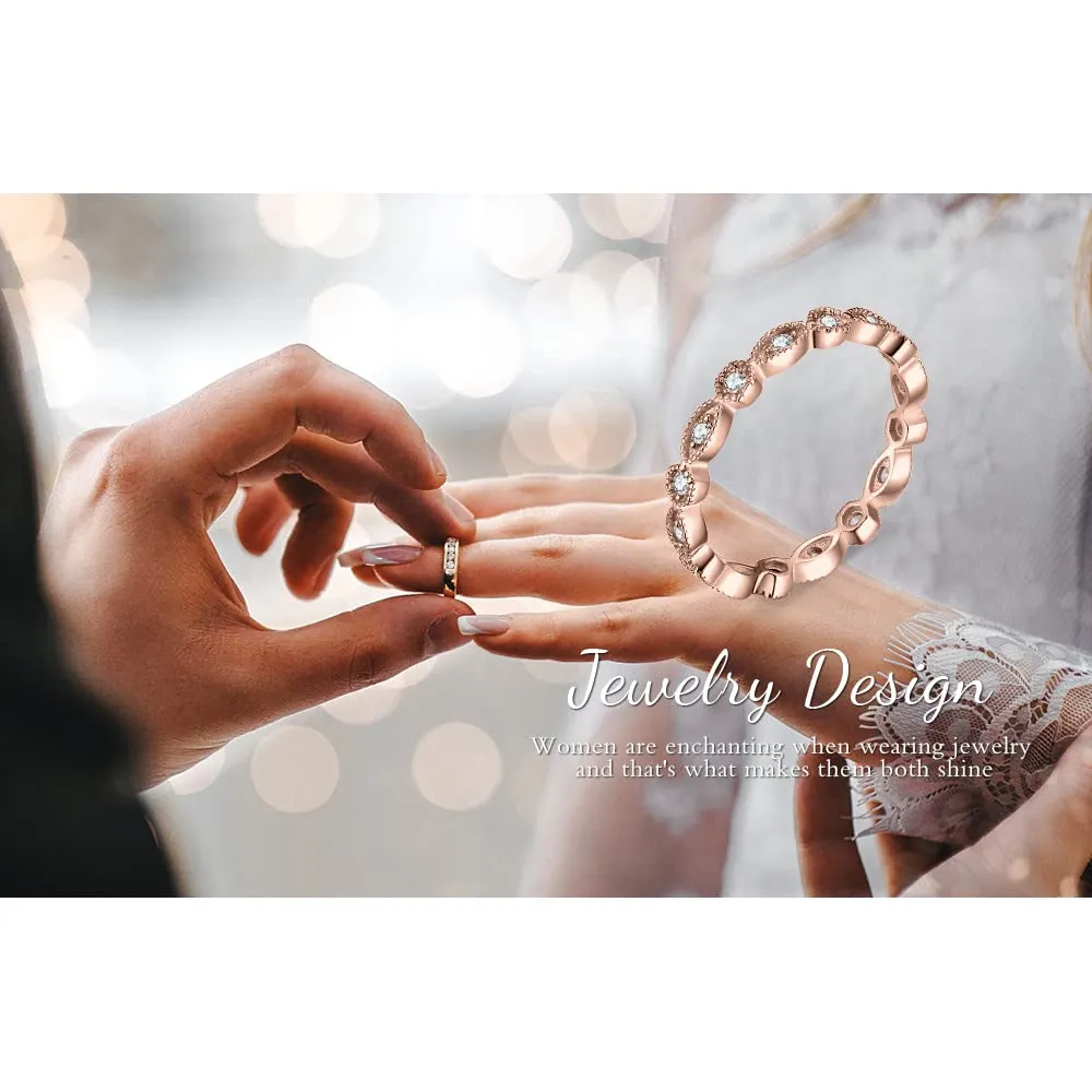 JewelryPalace Anello Eternity 0.7ct in Argento 925 Con Cubica Zirconia, Anelli Impilabili Con Pietra a Taglio Marquise, Fedi Nuziali Oro Rosa Matrimonio Set Gioielli Donna - immagine 6