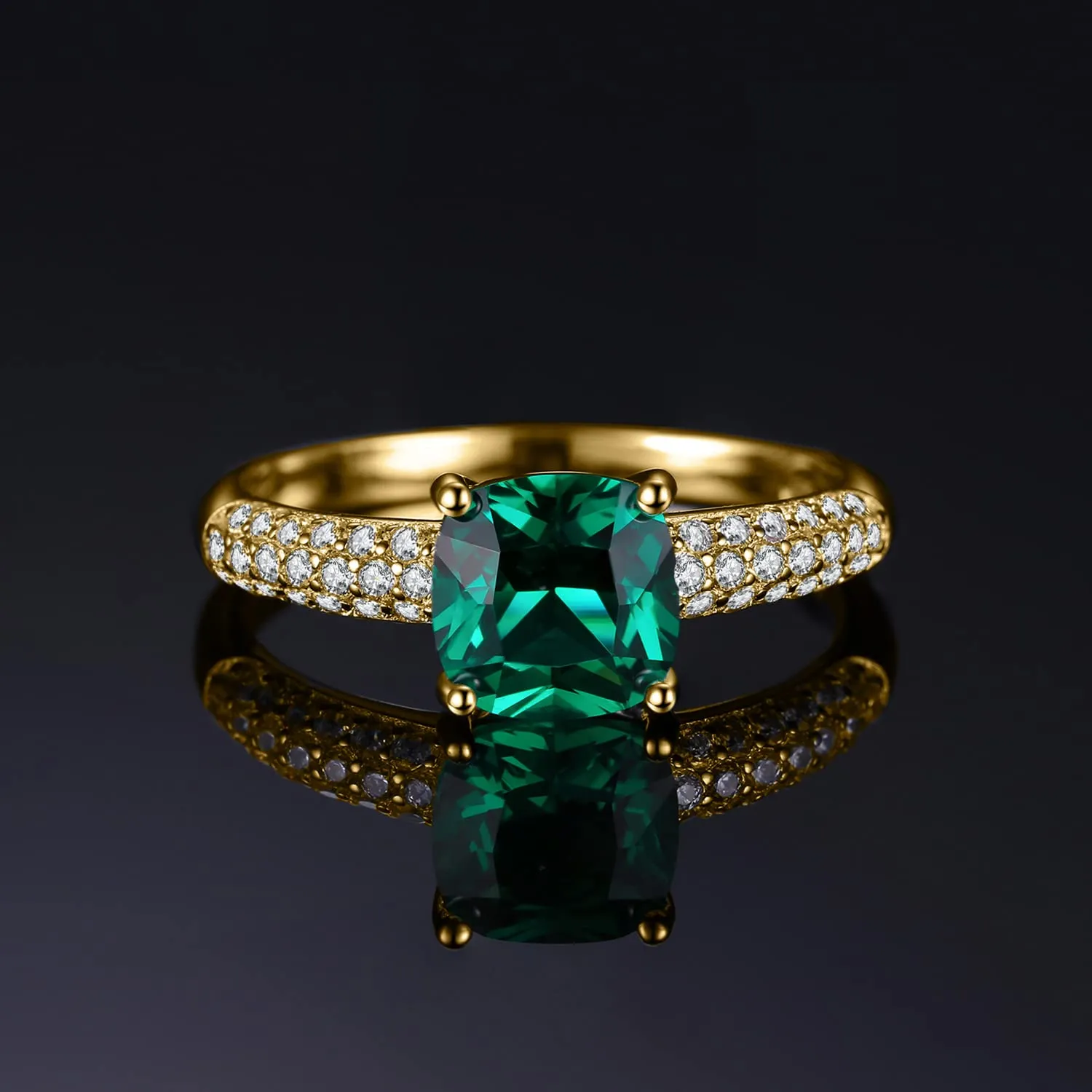 JewelryPalace 1.8ct Anelli Donna Argento 925 Simulato Smeraldo, Anello Dorato con Pietra Verde a Taglio Cuscino, Classico Anello Solitario, Promessa Fede Fidanzamento in Oro, Set Gioielli Donna 11.5 - immagine 3
