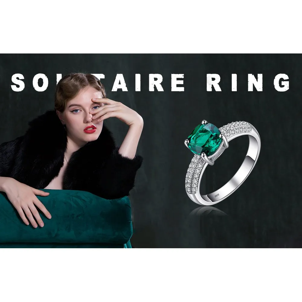 JewelryPalace Anello Argento 925 Simulato Smeraldo, Pietra Verde a Taglio Cuscino, Classico Solitario Zirconia, Promessa Fedine Fidanzamento, Set Gioielli Donna 18.5 - immagine 6