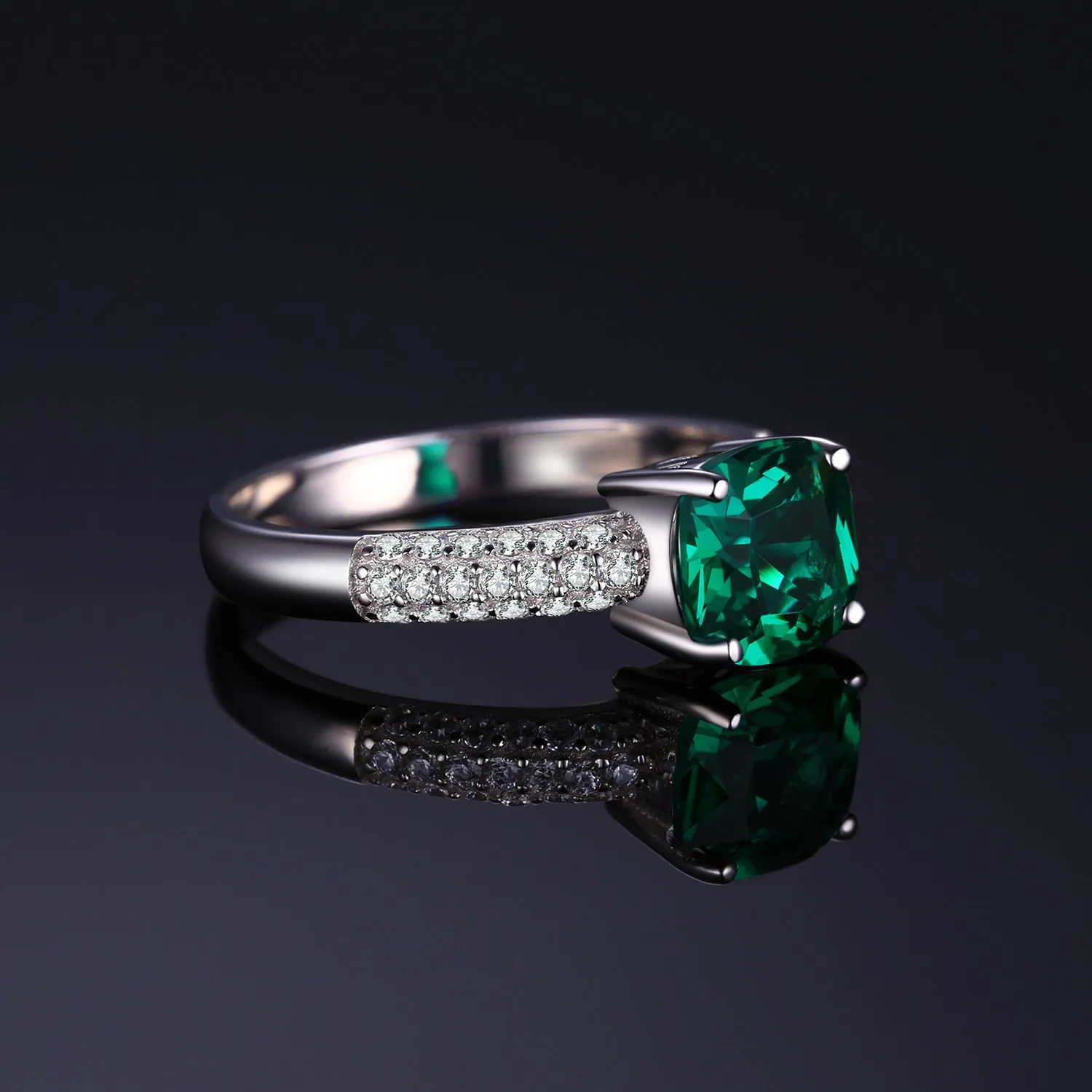JewelryPalace Anello Argento 925 Simulato Smeraldo, Pietra Verde a Taglio Cuscino, Classico Solitario Donna Zirconia, Promessa Fedine Fidanzamento, Set Gioielli 22 - immagine 3