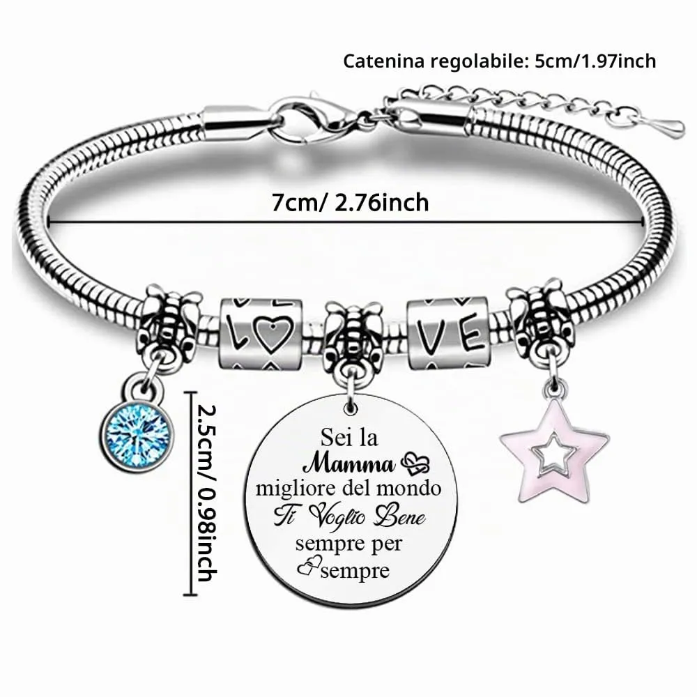 Madre Bangles Donne Polso Braccialetto Regolabile Festa Mamma Compleanno Regalo Stella Gioielleria Grazie Ricordo Da Figlio Figlia Apprezza Ringraziamento Natale Amore Familiare Regali Per Sempre - immagine 5