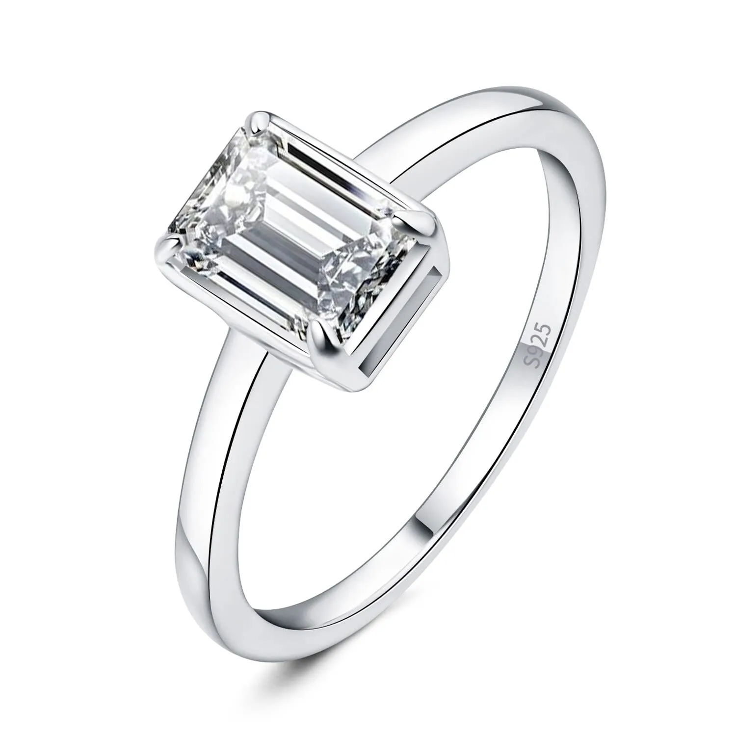 JewelryPalace 1ct Anello Solitario Donna Argento 925 con Creato Moissanite, Diamante Simulato Anelli con Pietra a Taglio Smeraldo, Semplice Fedine Fidanzamento in Argento Set Gioielli Donna 10.5 - immagine 1