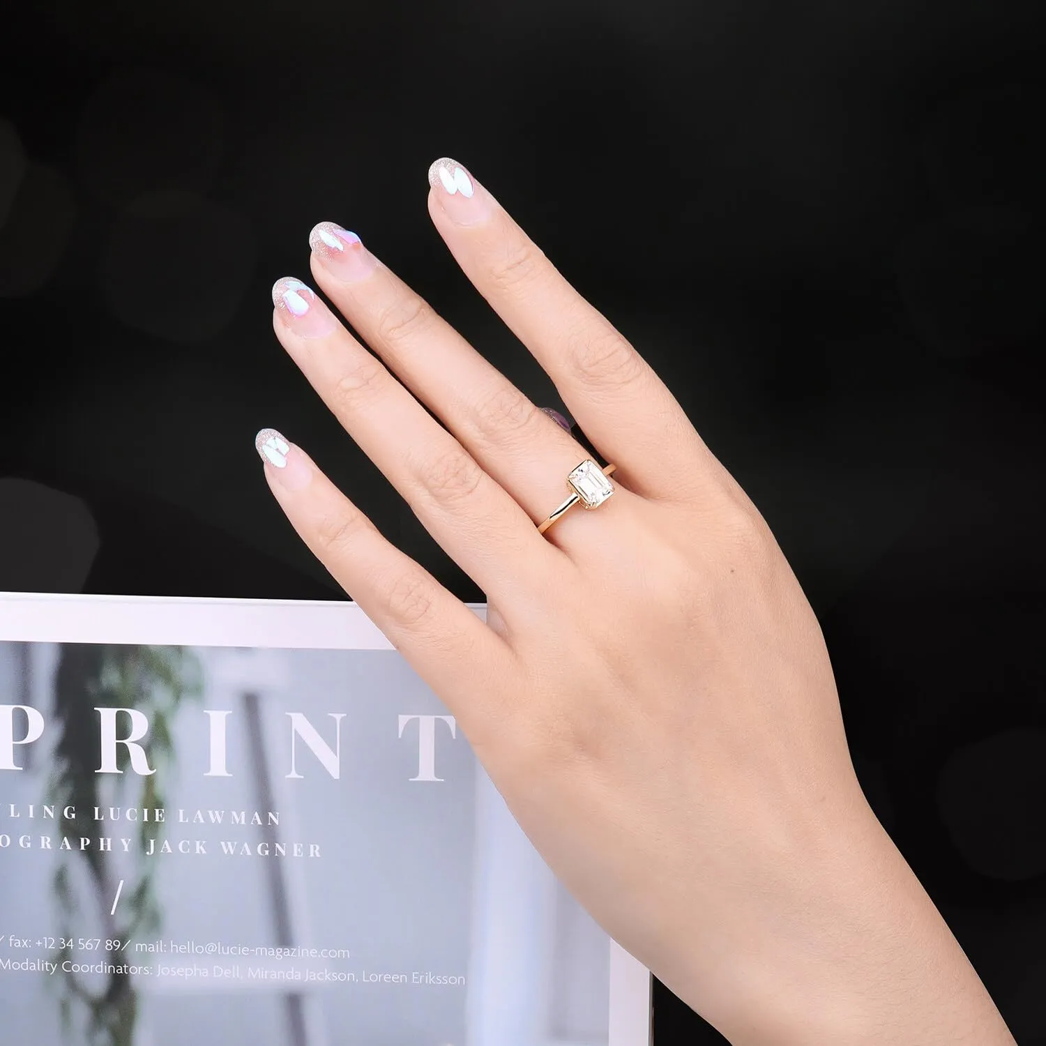 JewelryPalace 1ct Anello Solitario Donna Argento 925 con Creato Moissanite, Diamante Simulato Anelli Dorati con Pietra a Taglio Smeraldo, Semplice Fedine Fidanzamento in Oro Set Gioielli Donna 7 - immagine 5