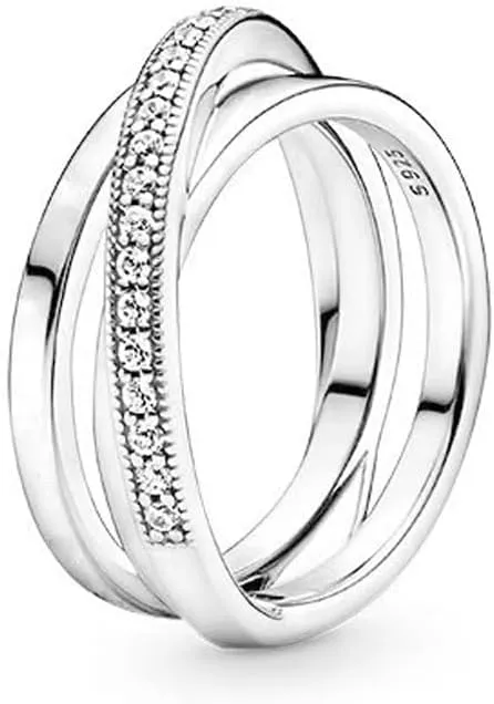 TOFBSAnello Donna Tre Zirconi Intrecciati Argento 925 Zirconia Cubica Anello Anniversario Promessa Fidanzamento Gioielli Nuziali Sposa Diamante per Donne e Ragazze - immagine 1