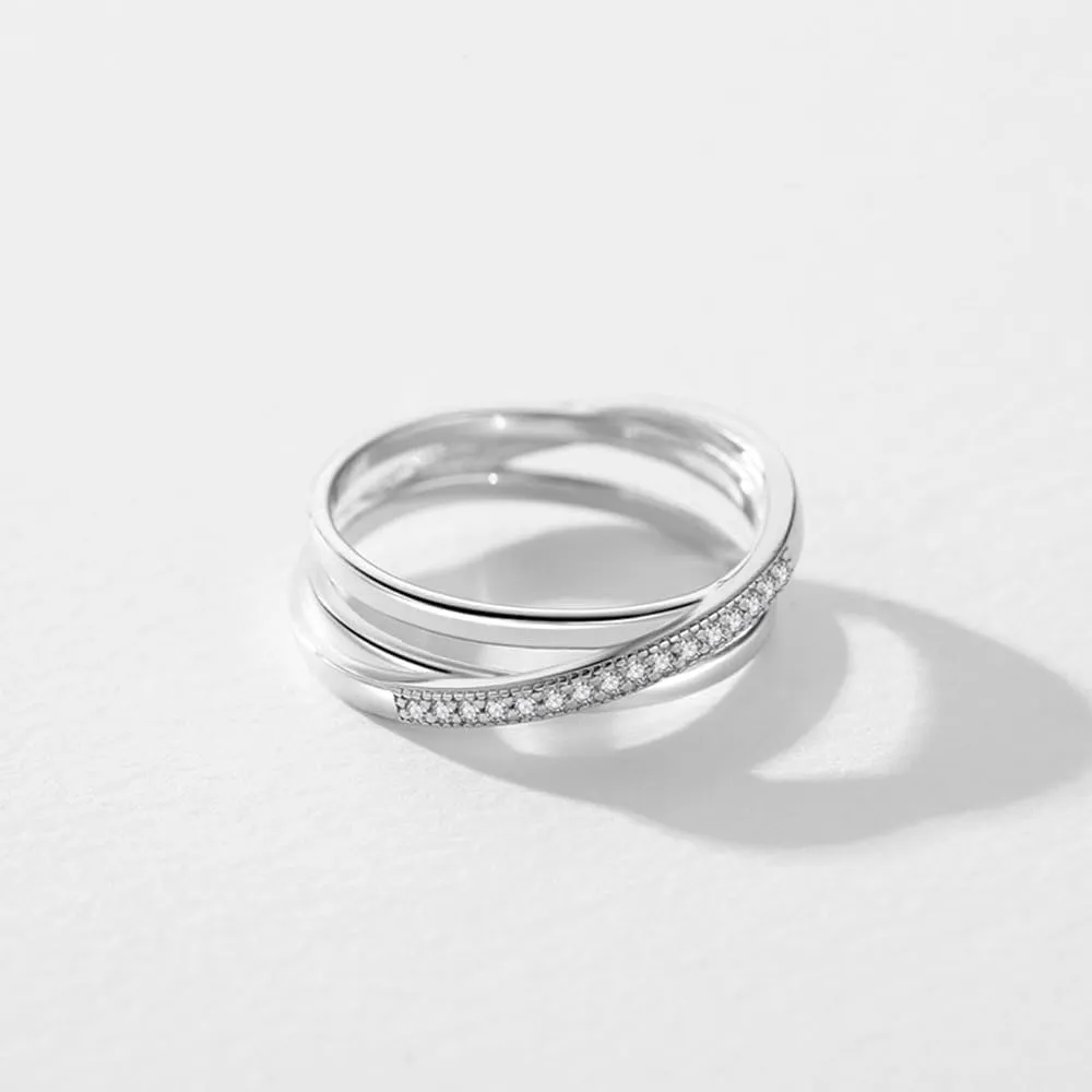 TOFBSAnello Donna Tre Zirconi Intrecciati Argento 925 Zirconia Cubica Anello Anniversario Promessa Fidanzamento Gioielli Nuziali Sposa Diamante per Donne e Ragazze - immagine 4