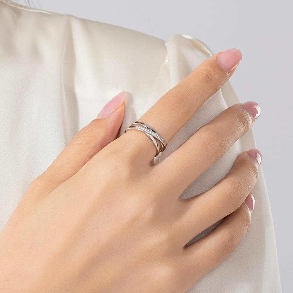 TOFBSAnello Donna Tre Zirconi Intrecciati Argento 925 Zirconia Cubica Anello Anniversario Promessa Fidanzamento Gioielli Nuziali Sposa Diamante per Donne e Ragazze - immagine 5