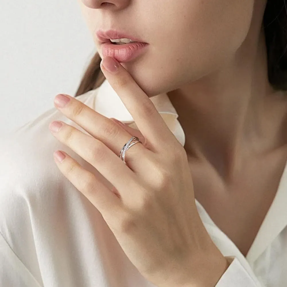 TOFBSAnello Donna Tre Zirconi Intrecciati Argento 925 Zirconia Cubica Anello Anniversario Promessa Fidanzamento Gioielli Nuziali Sposa Diamante per Donne e Ragazze - immagine 6