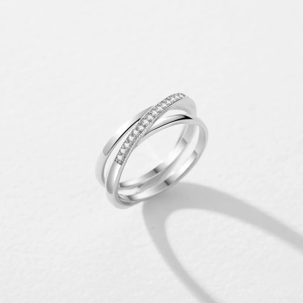 TOFBS Anello Donna Tre Zirconi Intrecciati Argento 925 Anelli Zirconia Cubica Anello Anniversario Promessa Fidanzamento Gioielli Nuziali Sposa Anello con Diamante per Donne e Ragazze (54) - immagine 3