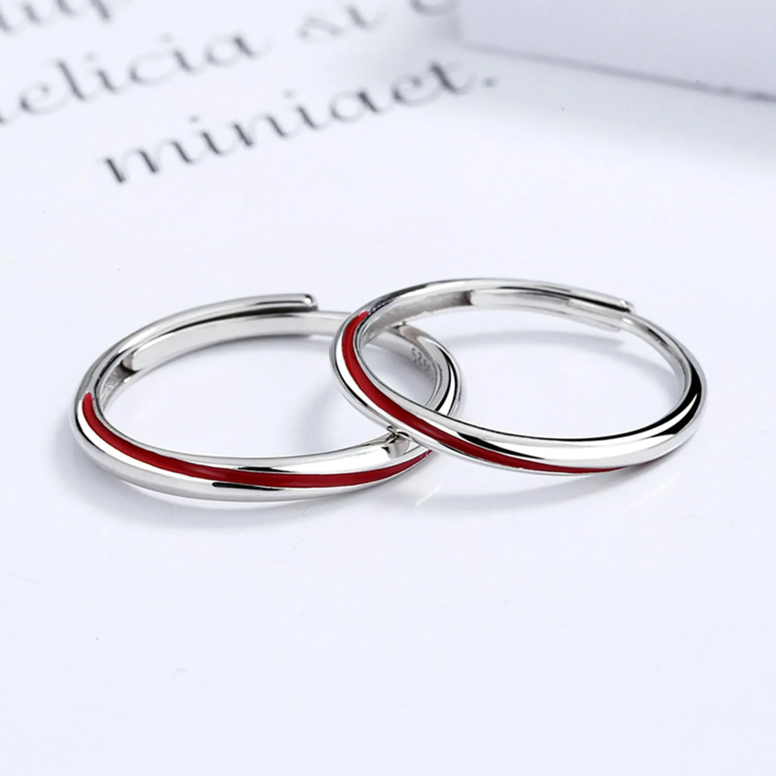 BCughia Anello con il Filo Rosso, Anelli Donna Argento 925 Regolabili Linea Rossa Anelli di Fidanzamento Personalizzata Anello Fascia Fidanzamento per Uomo Donna - immagine 3